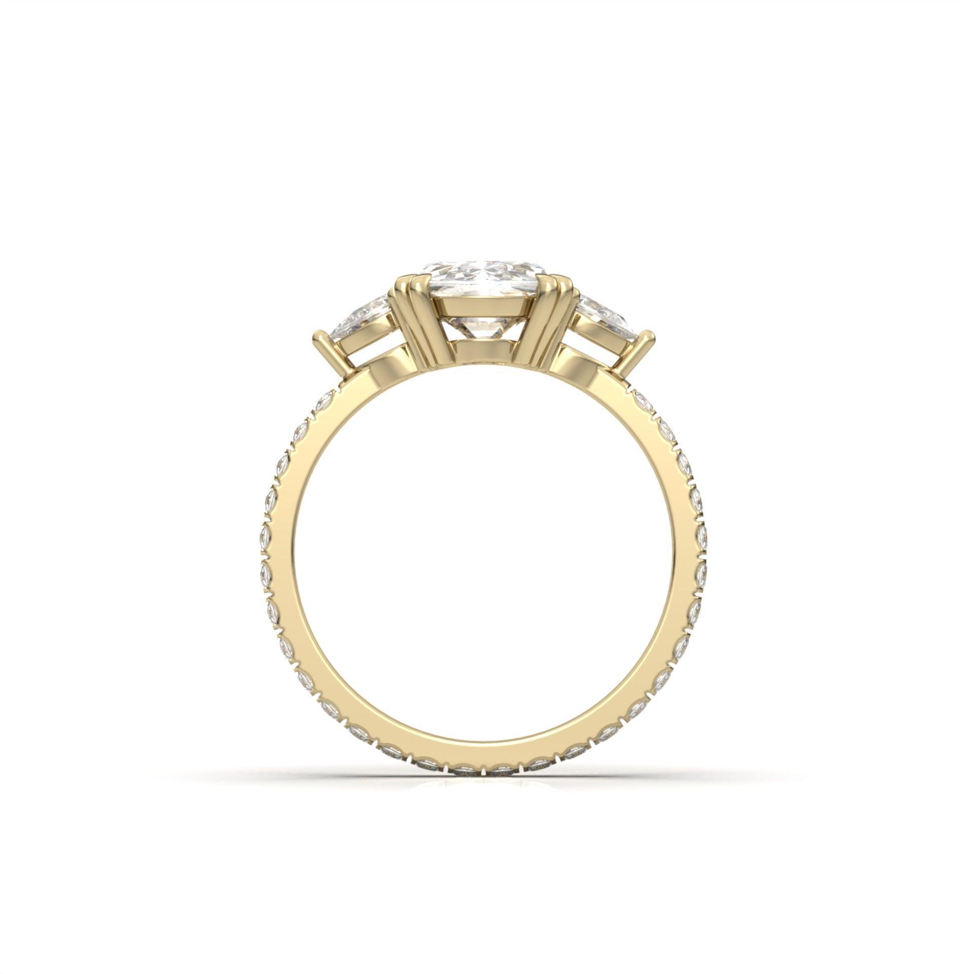 Elongated Cushion Trilogy Full Pavé Moissanite Engagement Ring - Moissanite Engagement Rings