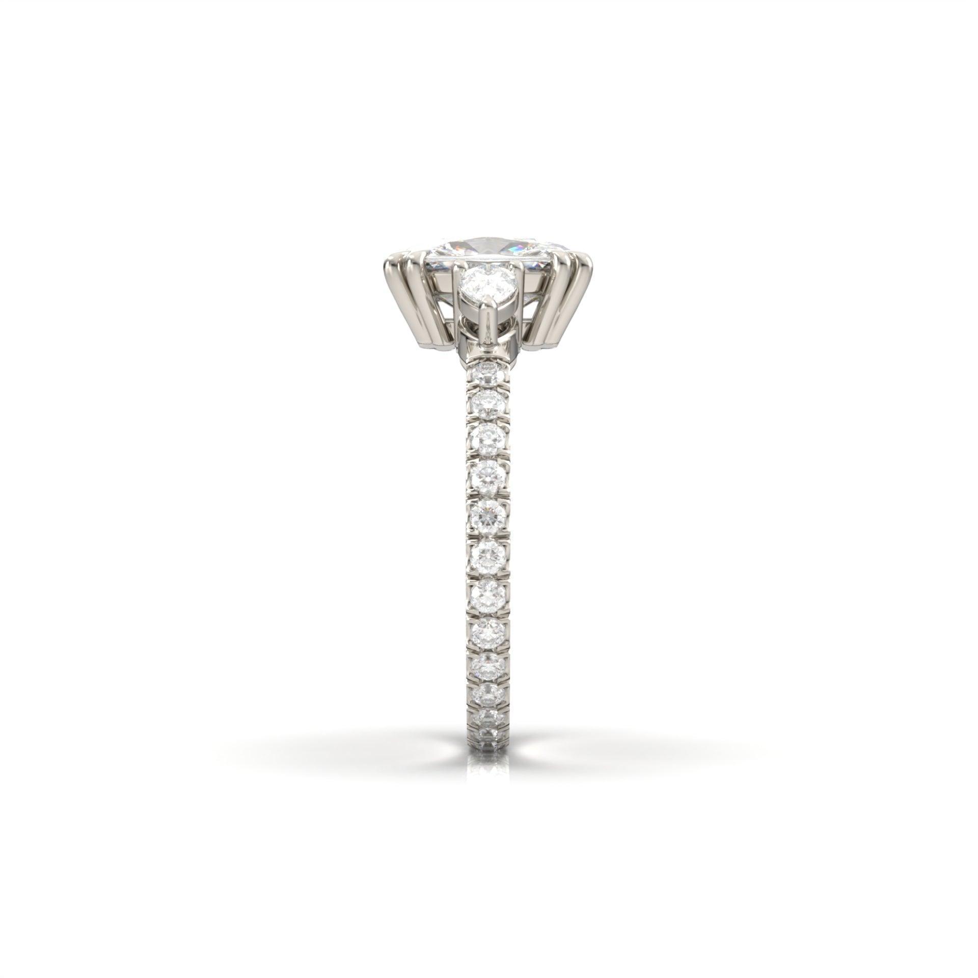 Elongated Cushion Trilogy Full Pavé Moissanite Engagement Ring - Moissanite Engagement Rings