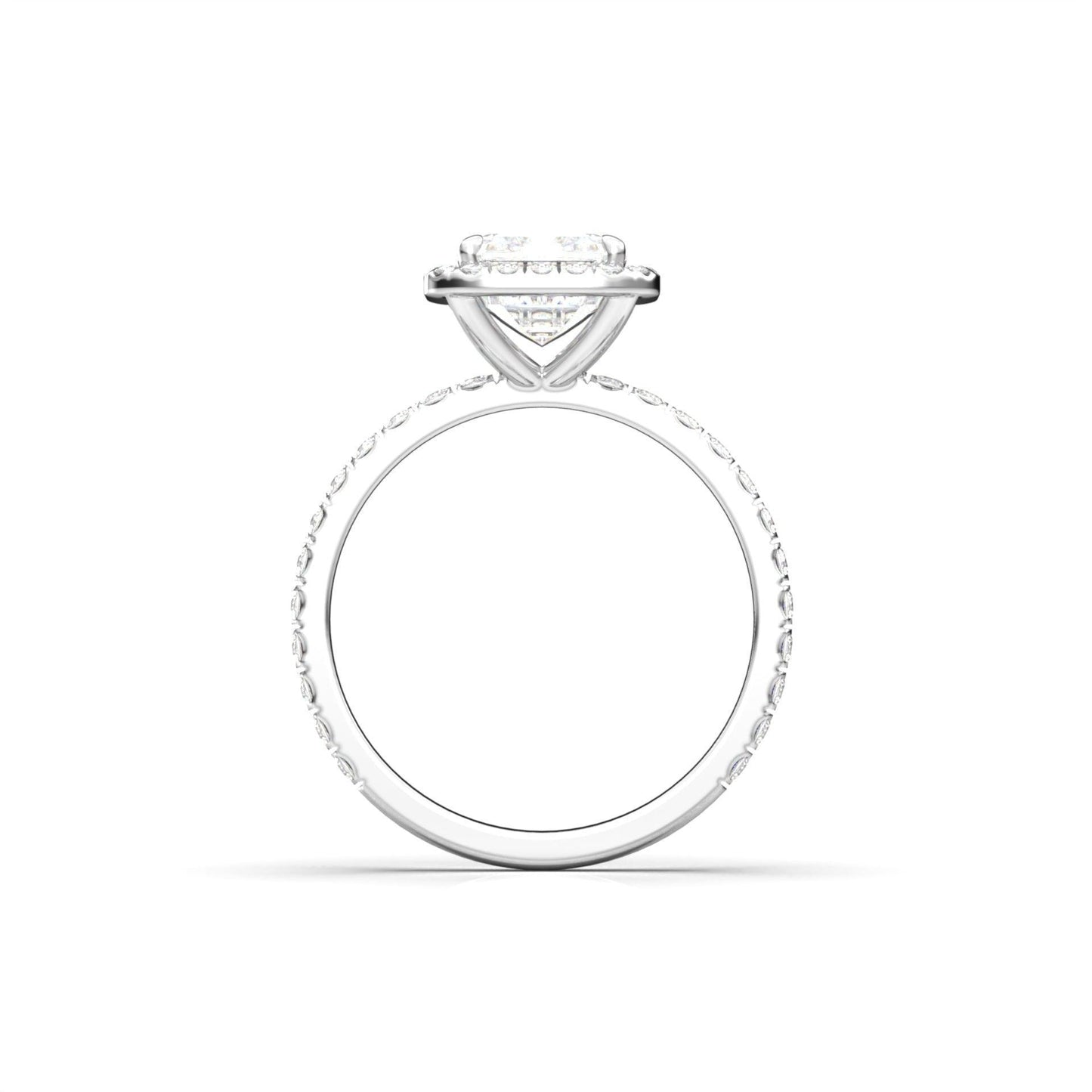 Emerald Halo Half Pavé Diamond Engagement Ring - Moissanite Engagement Rings
