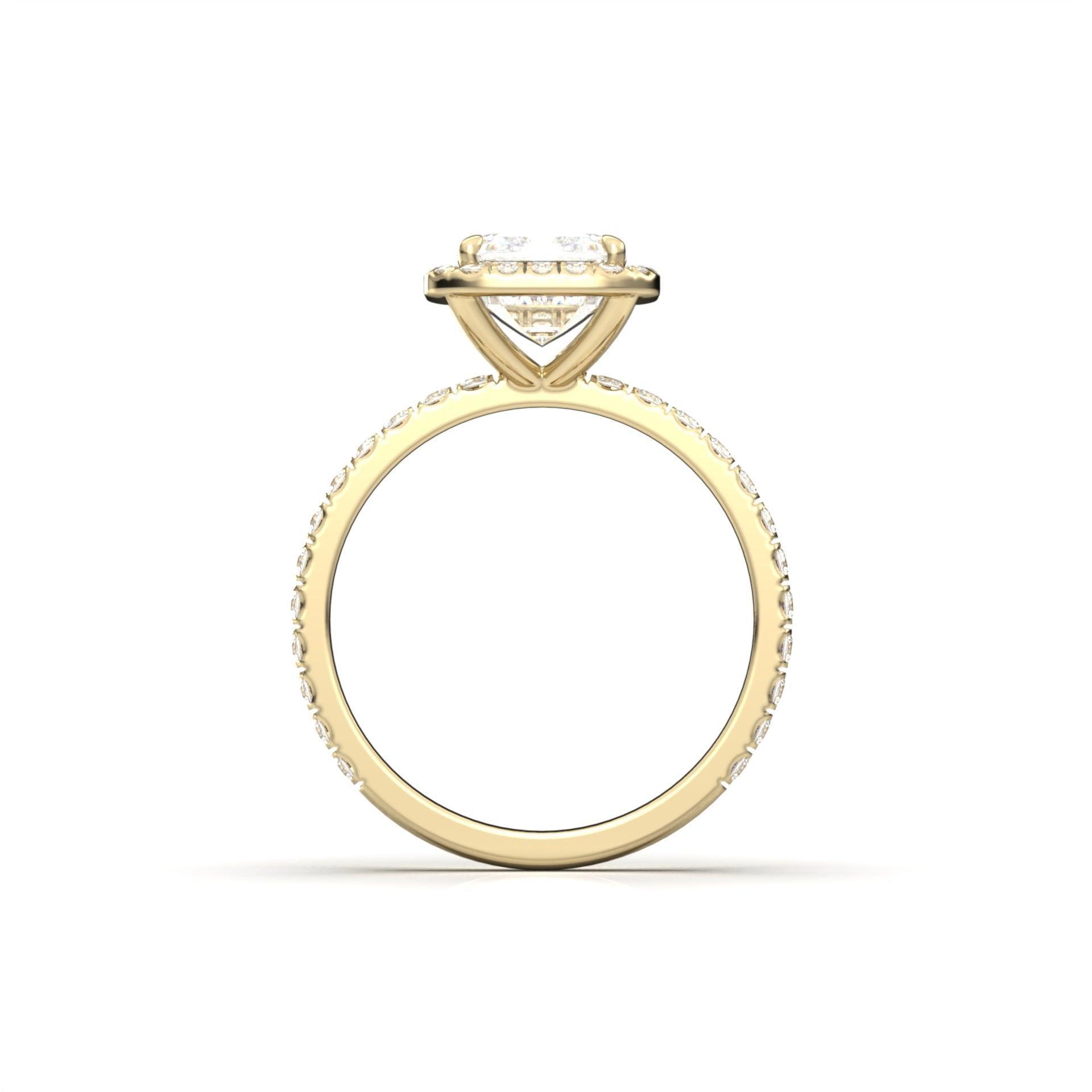 Emerald Halo Half Pavé Diamond Engagement Ring - Moissanite Engagement Rings