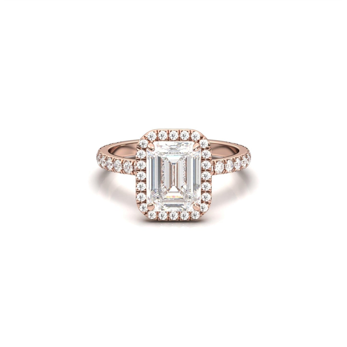 Emerald Halo Half Pavé Diamond Engagement Ring - Moissanite Engagement Rings