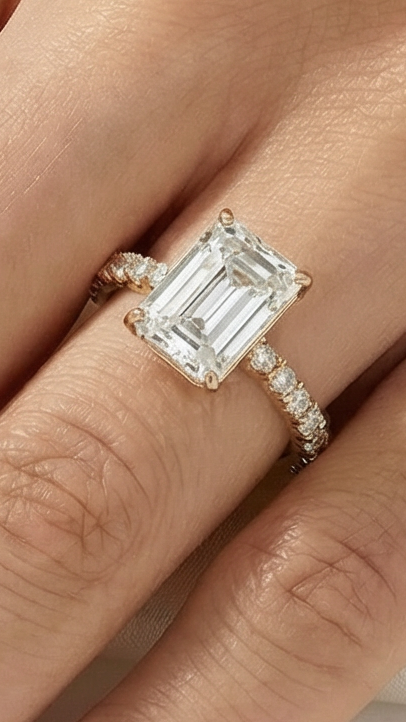 Emerald Hidden Halo Full Pavé Diamond Ring