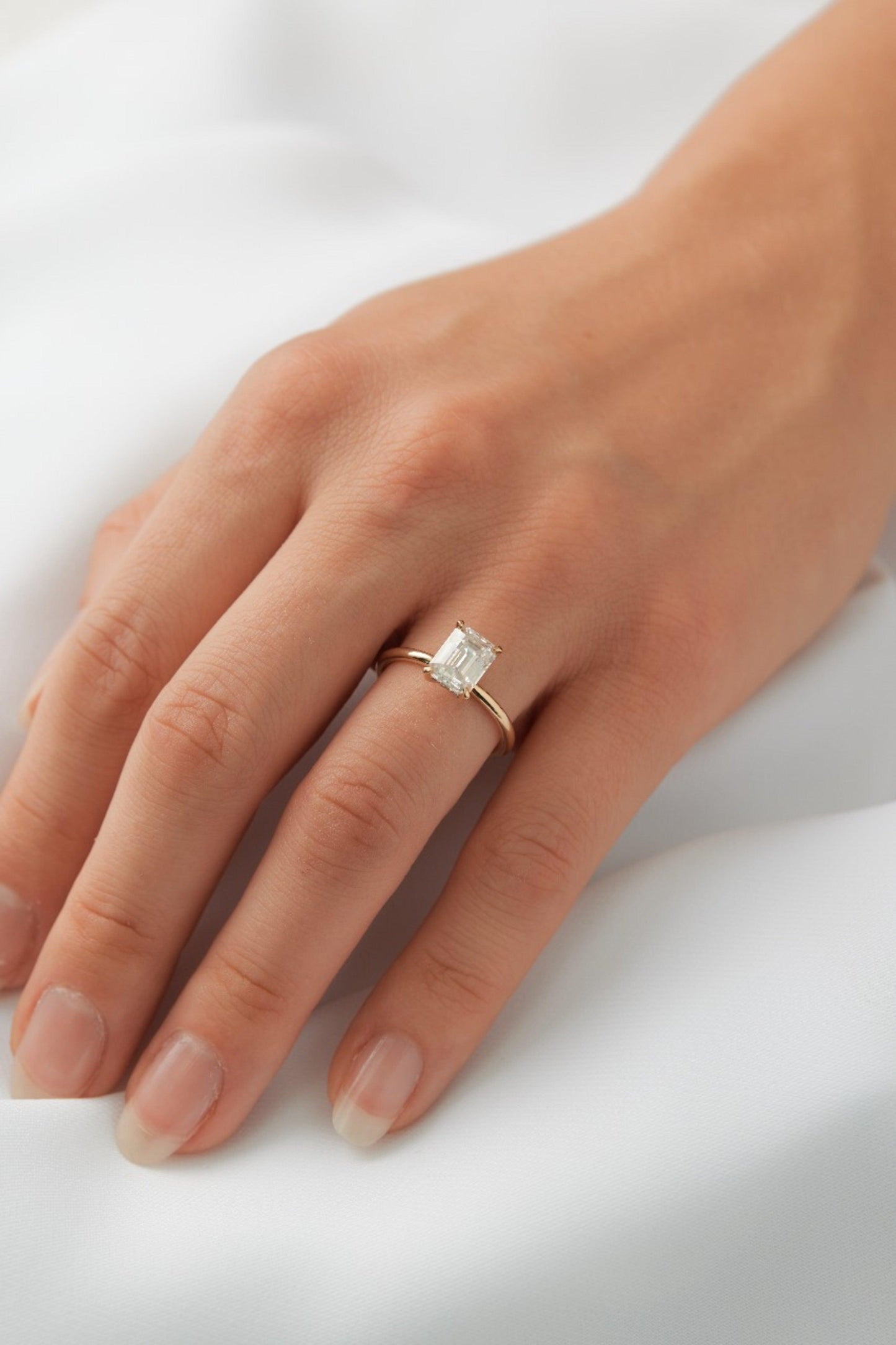 Emerald Solitaire Diamond Engagement Ring - Moissanite Engagement Rings