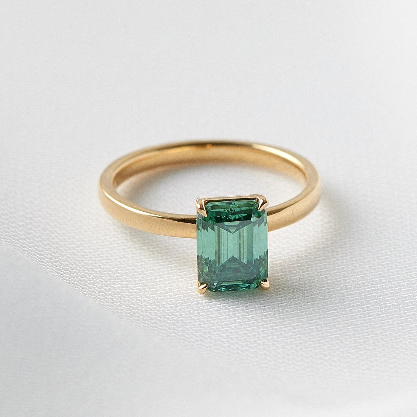 Emerald Solitaire Emerald Coloured Moissanite Engagement Ring - Ready To Ship - Moissanite Engagement Rings