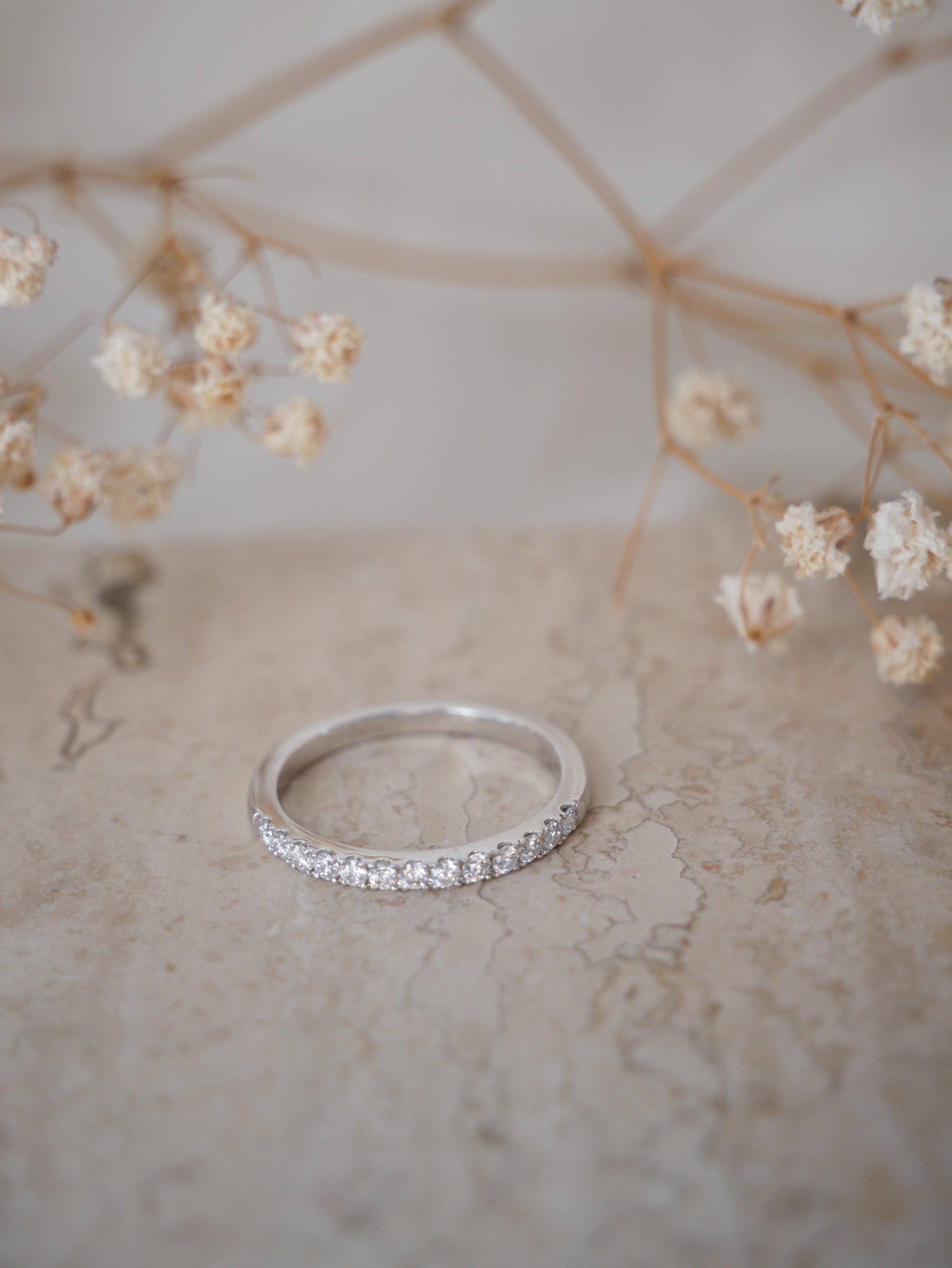 Half Pavè Diamond Wedding Band - Moissanite Engagement Rings