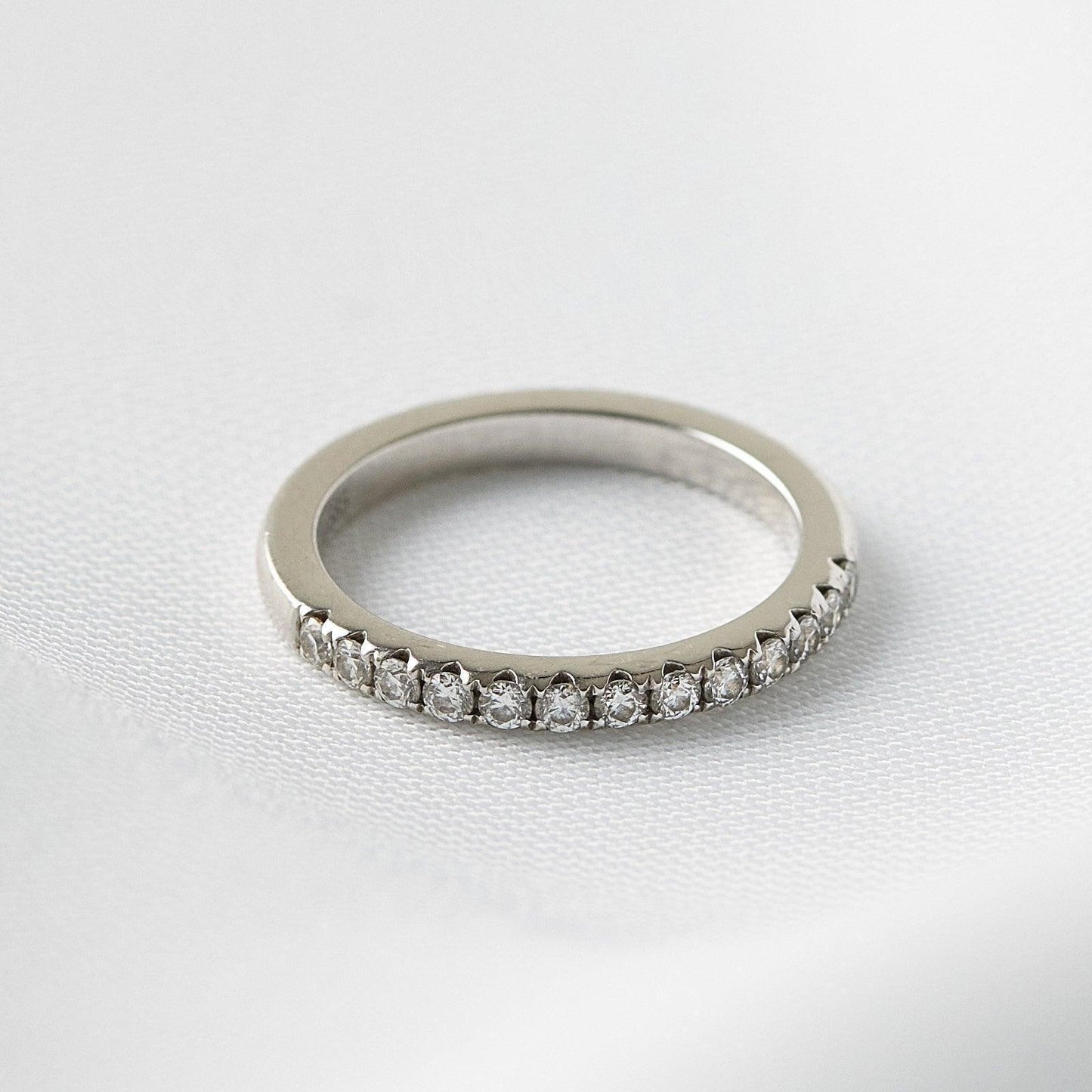 Half Pavè Moissanite Wedding Band - Moissanite Engagement Rings