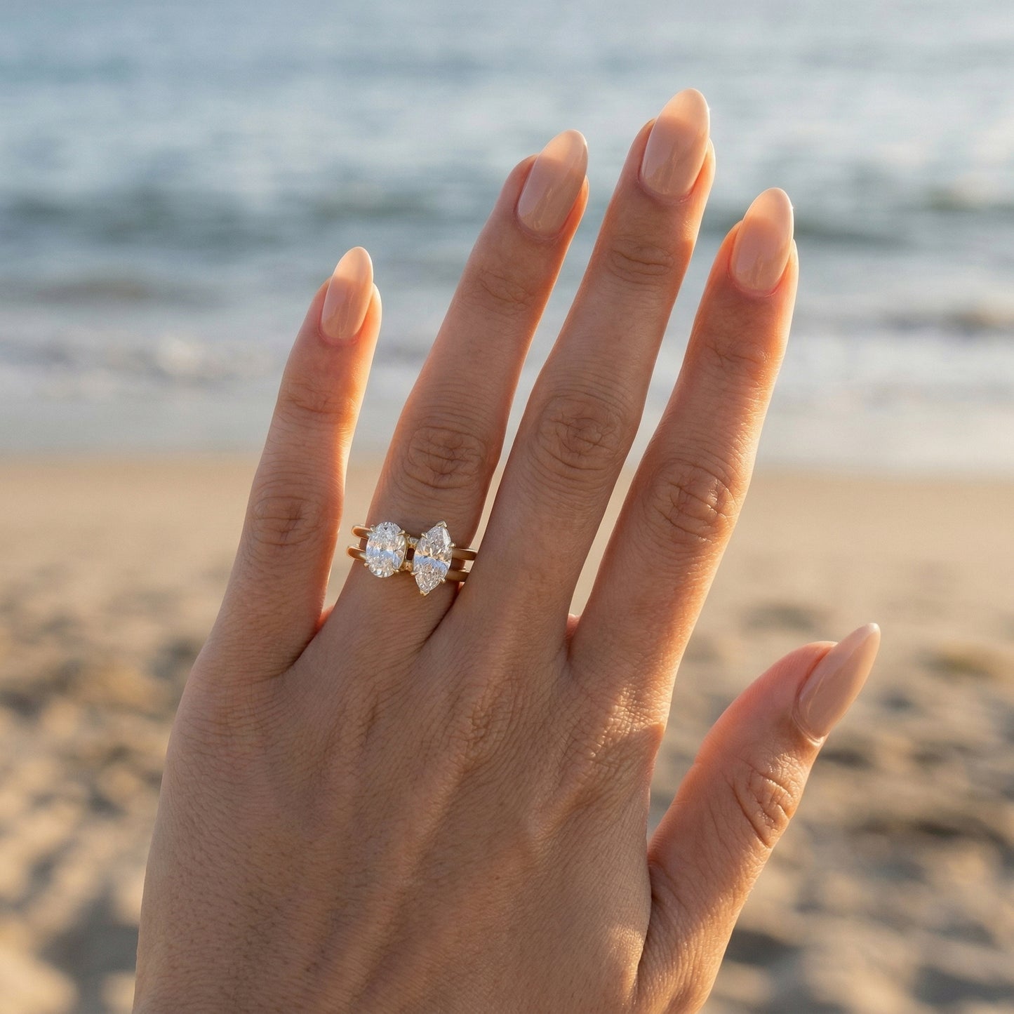 Marquise and Round Crossover Moissanite Engagement Ring - Moissanite Engagement Rings