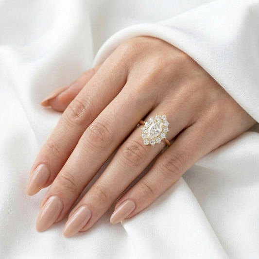 Marquise Halo Cluster Moissanite Engagement Ring — Guthrie Jewellery