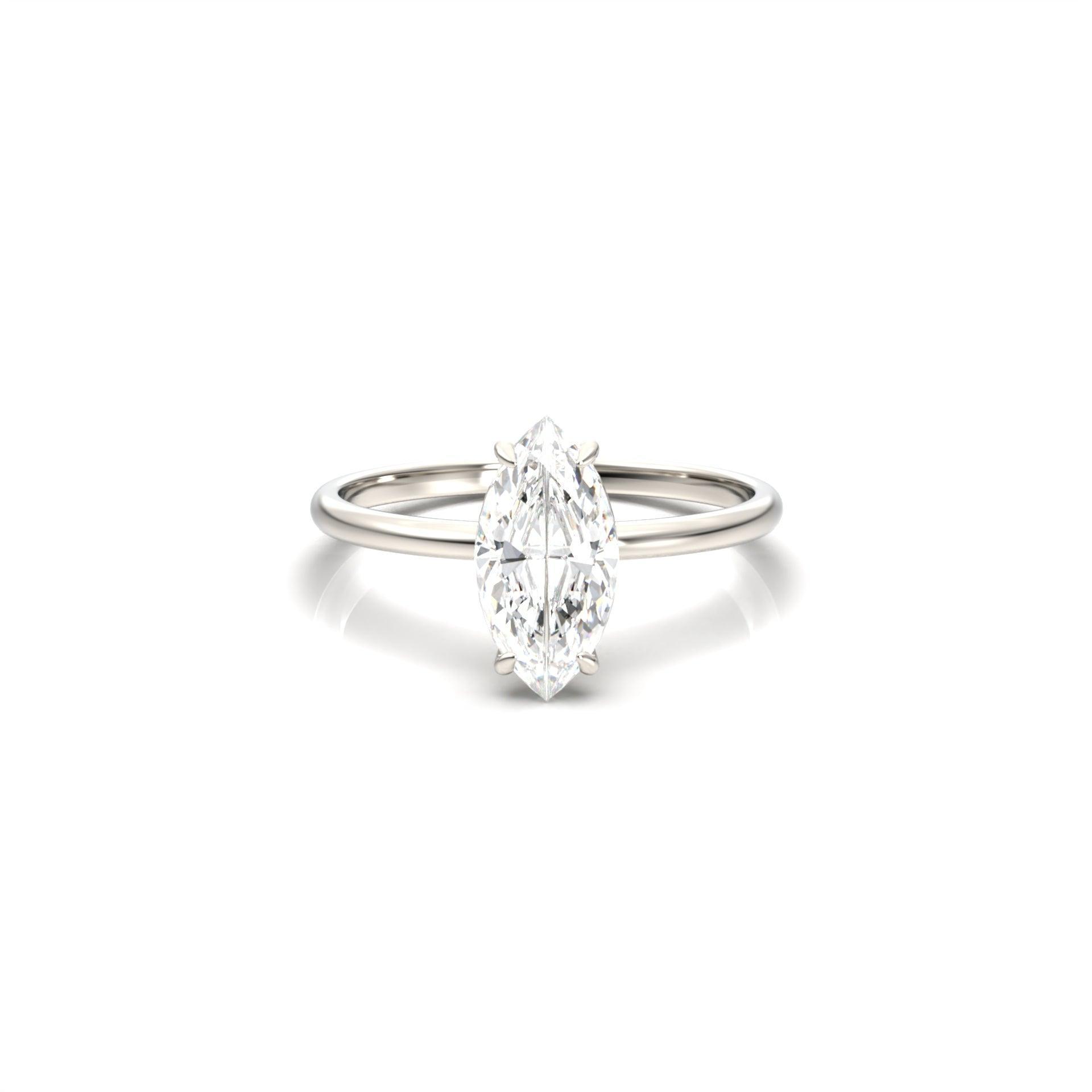 Marquise Hidden Halo Diamond Engagement Ring - Moissanite Engagement Rings