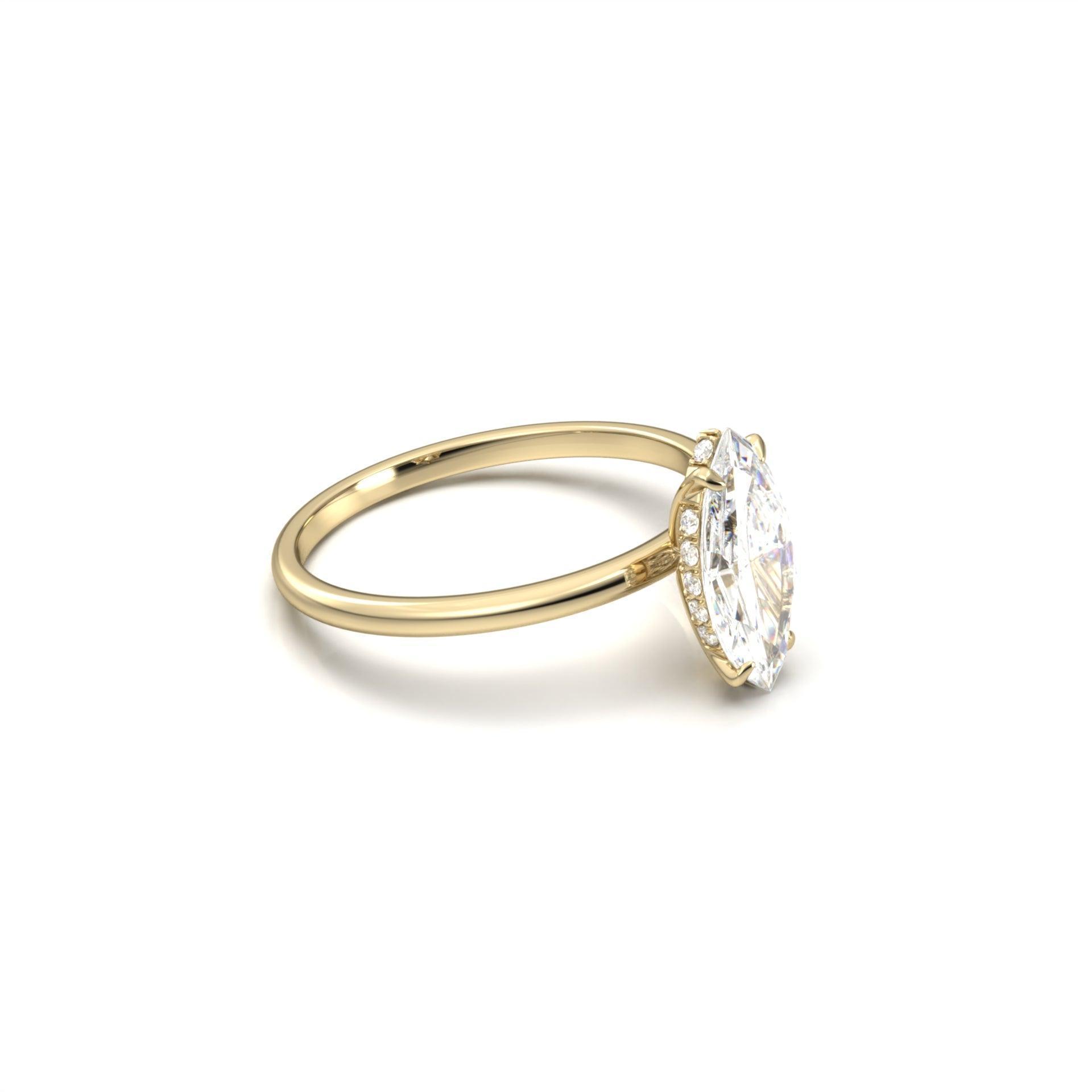 Marquise Hidden Halo Diamond Engagement Ring - Moissanite Engagement Rings
