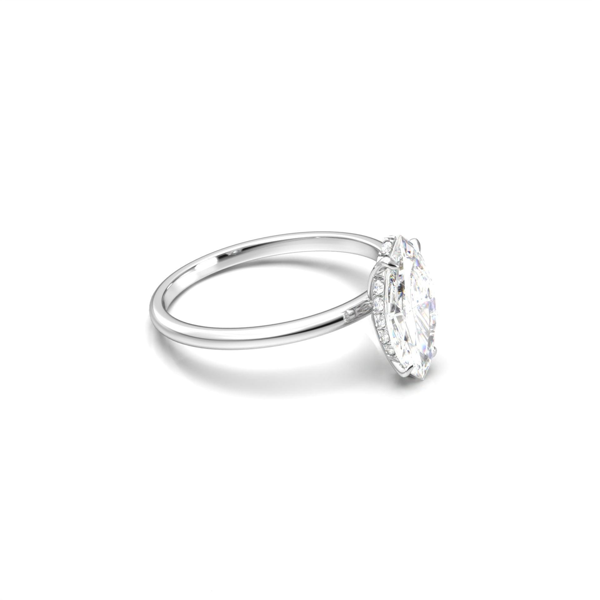 Marquise Hidden Halo Diamond Engagement Ring - Moissanite Engagement Rings