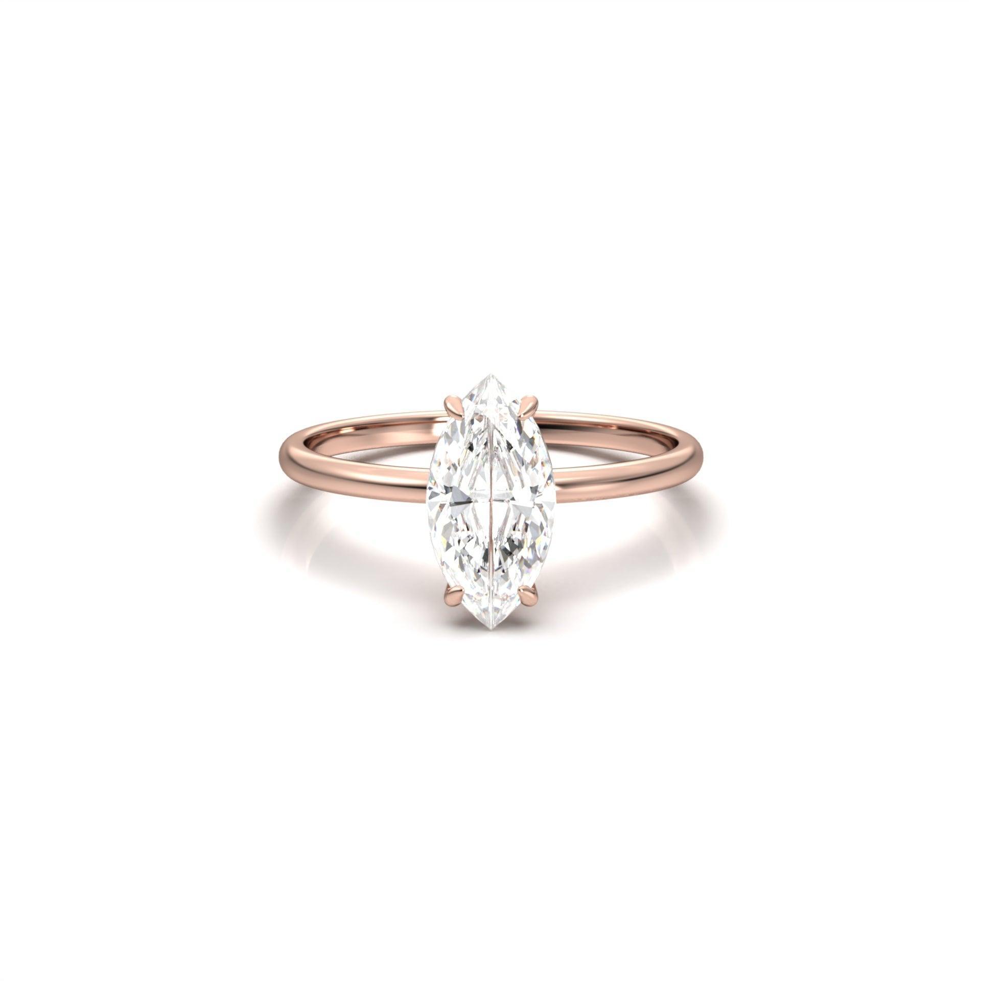 Marquise Hidden Halo Diamond Engagement Ring - Moissanite Engagement Rings