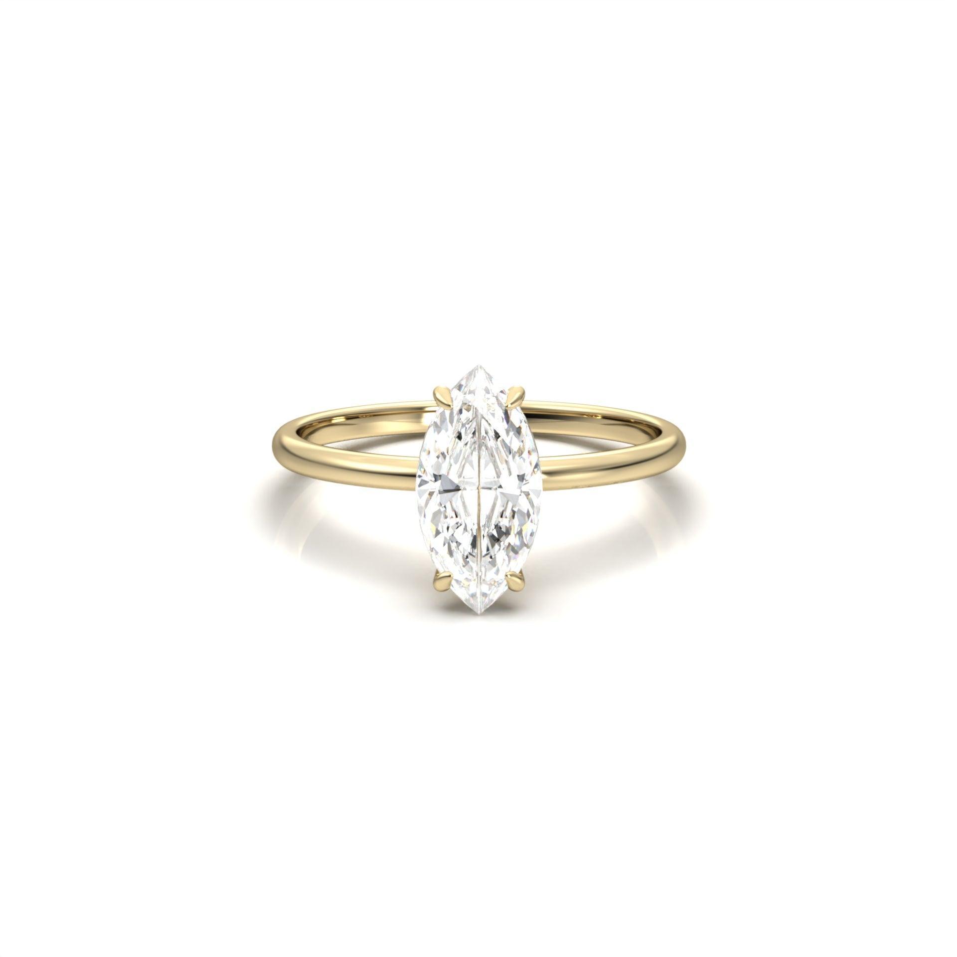 Marquise Hidden Halo Diamond Engagement Ring - Moissanite Engagement Rings