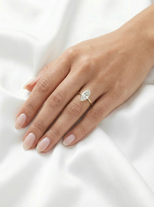 Marquise Hidden Halo Moissanite Engagement Ring