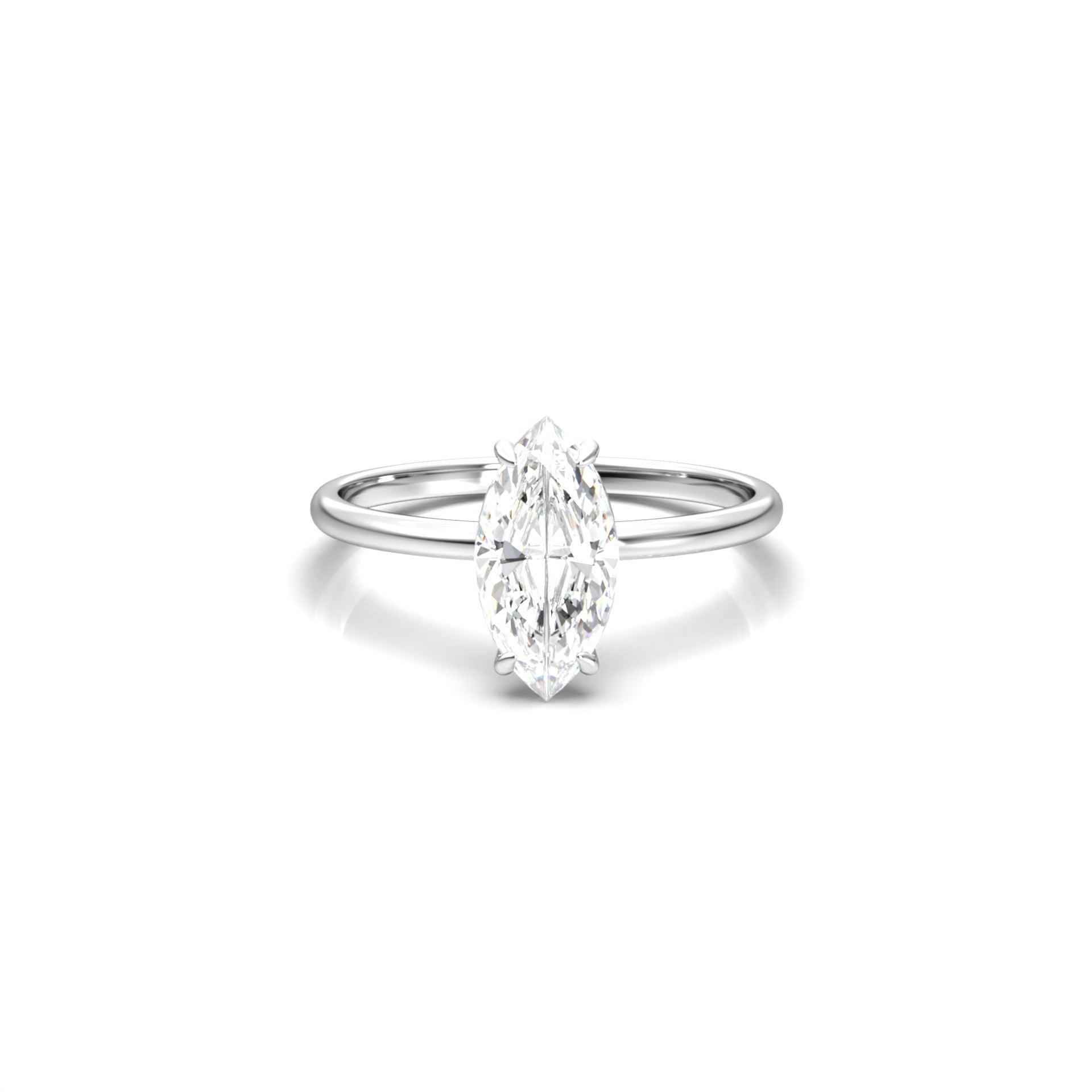 Marquise Hidden Halo Diamond Engagement Ring - Moissanite Engagement Rings