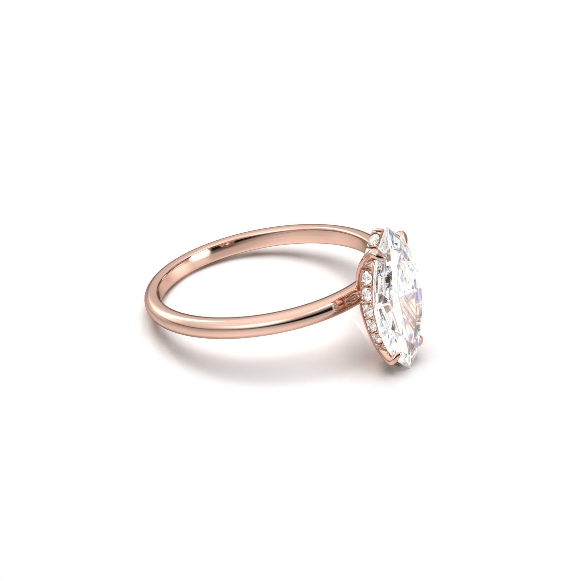Marquise Hidden Halo Diamond Engagement Ring - Moissanite Engagement Rings