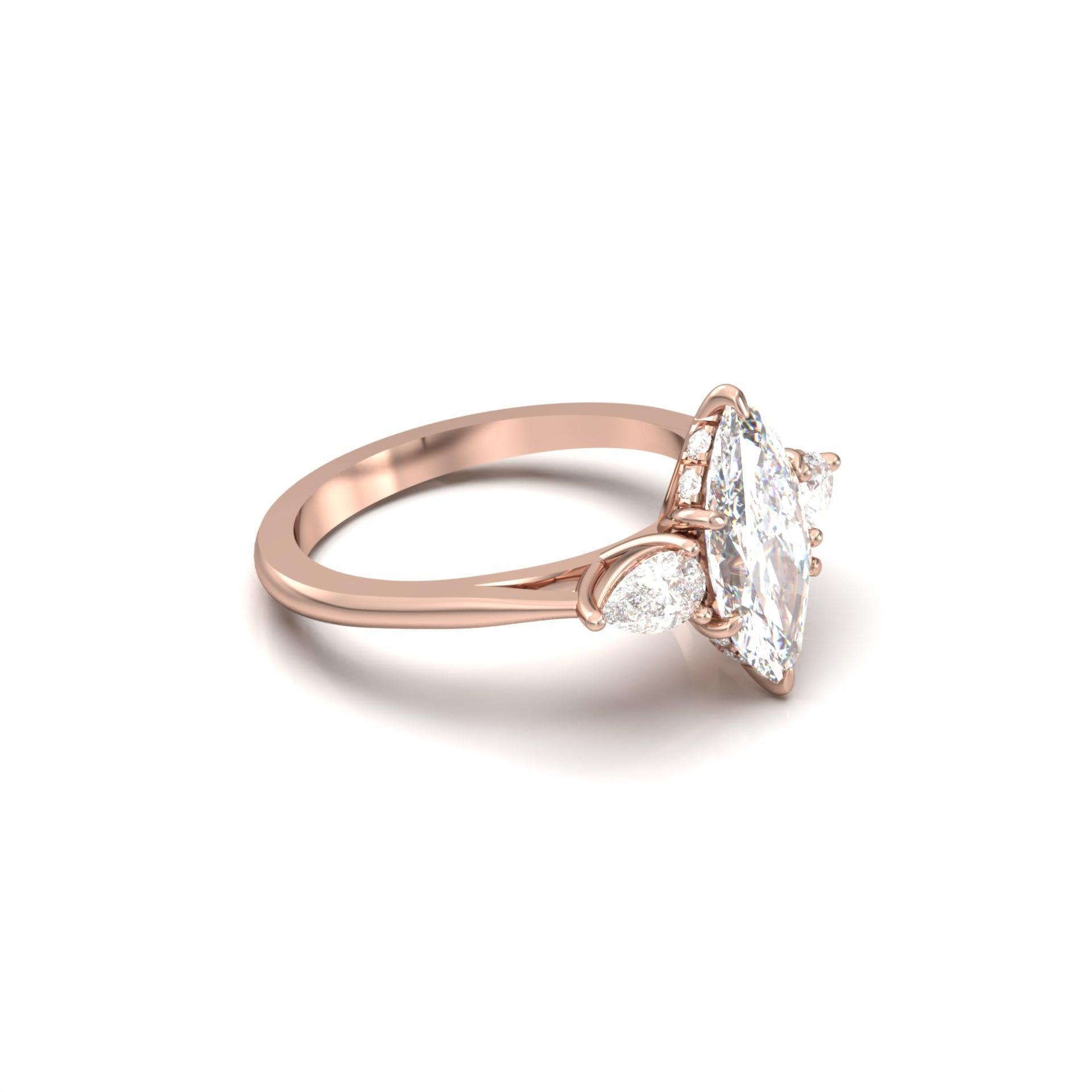 Marquise Trilogy Diamond Engagement Ring - Moissanite Engagement Rings