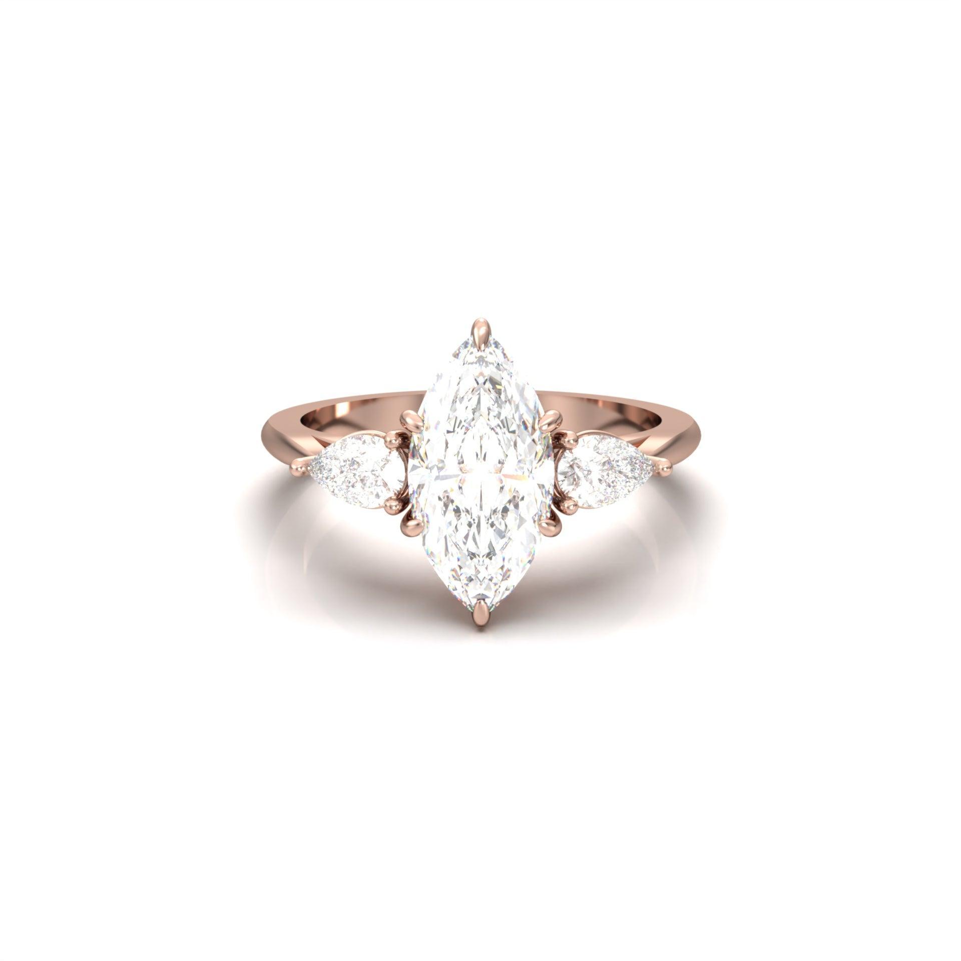 Marquise Trilogy Diamond Engagement Ring - Moissanite Engagement Rings