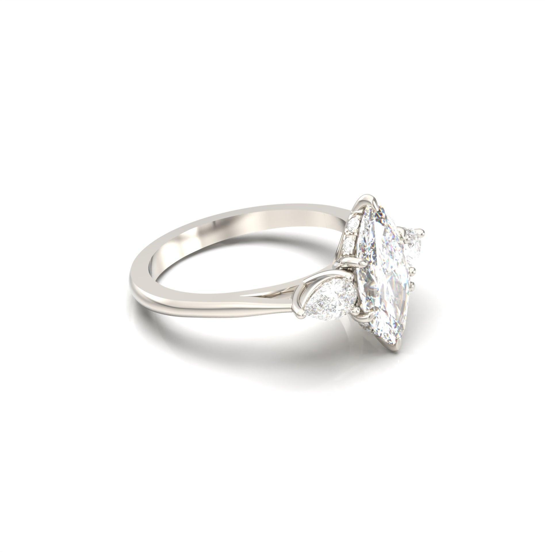 Marquise Trilogy Diamond Engagement Ring - Moissanite Engagement Rings