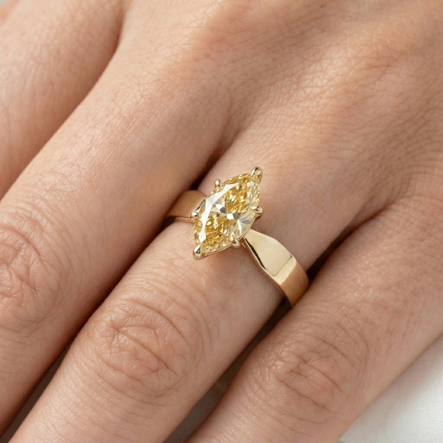 Marquise Yellow Gold Moissanite Engagement Ring - Moissanite Engagement Rings