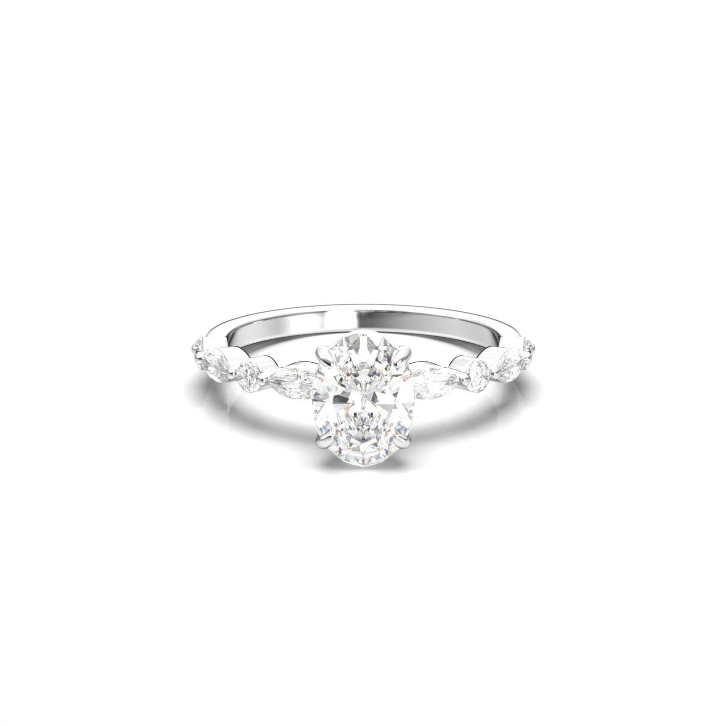 Oval Accent Stones Diamond Engagement Ring - Moissanite Engagement Rings