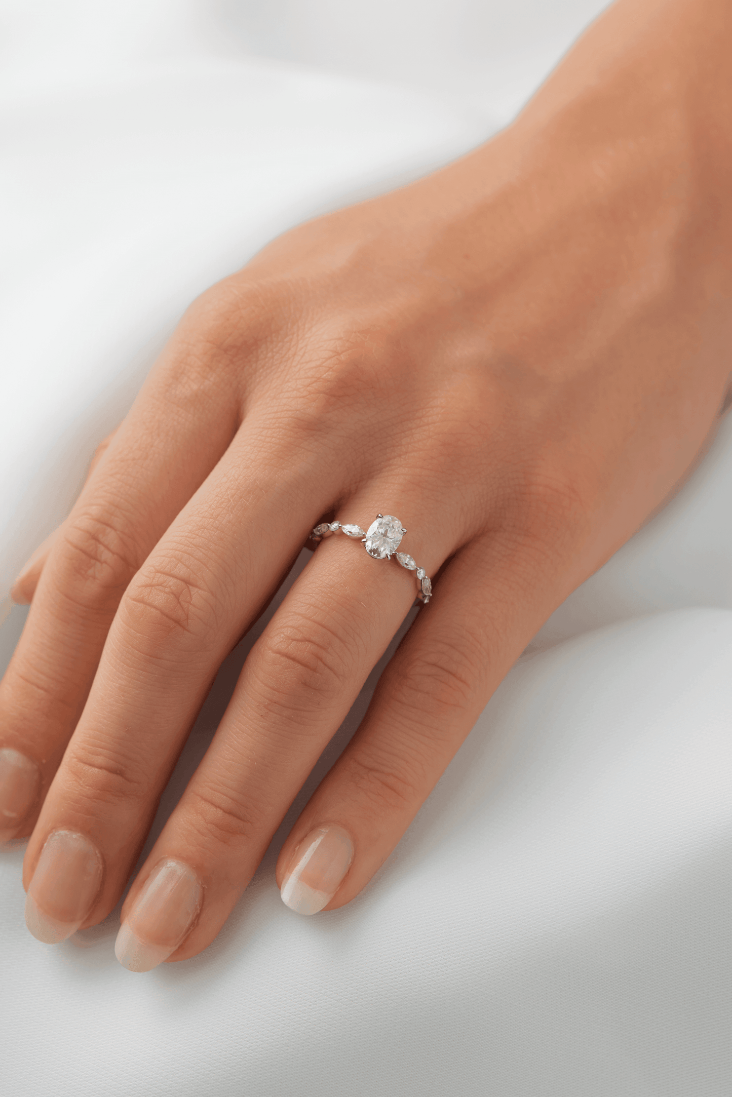 Oval Accent Stones Diamond Engagement Ring - Moissanite Engagement Rings