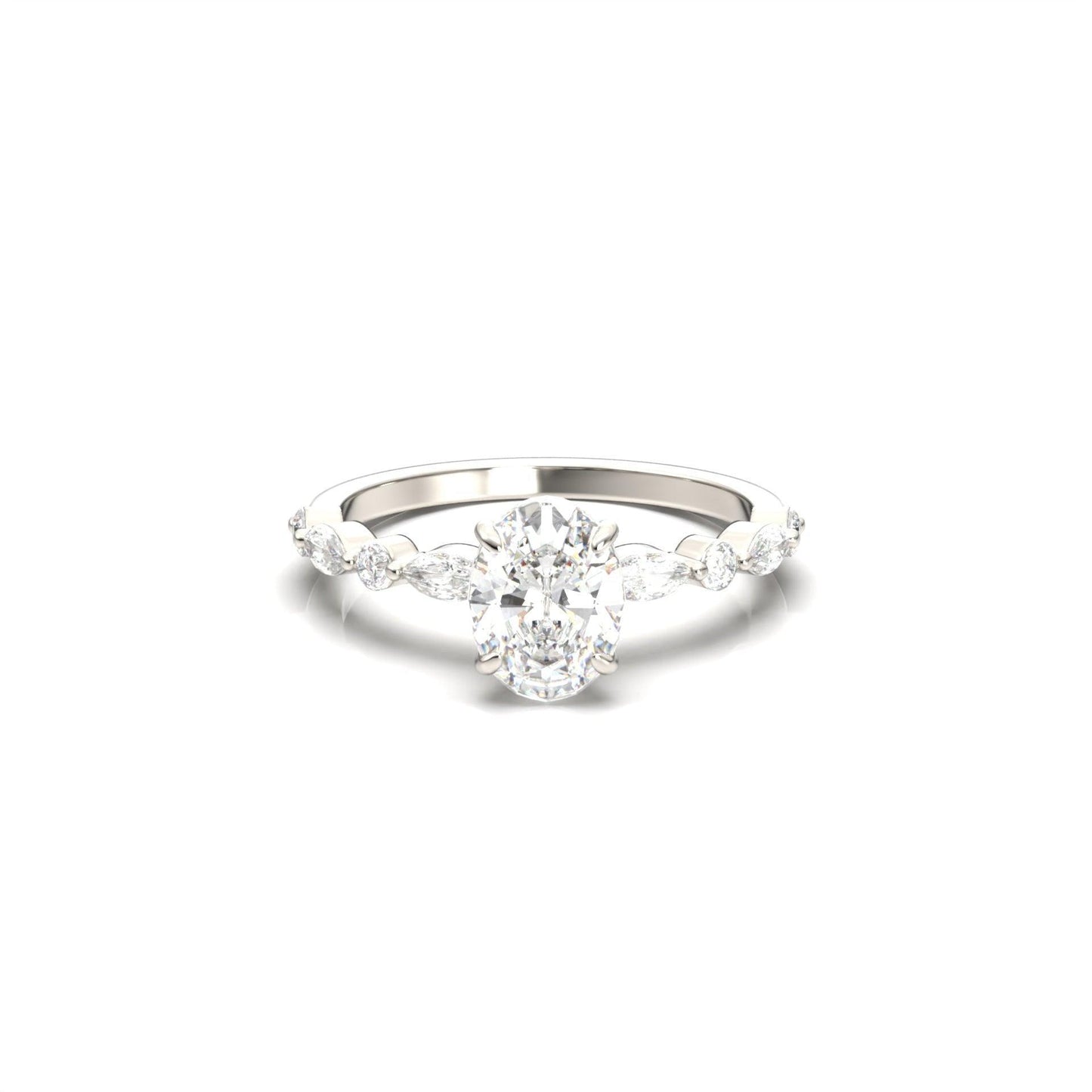 Oval Accent Stones Diamond Engagement Ring - Moissanite Engagement Rings