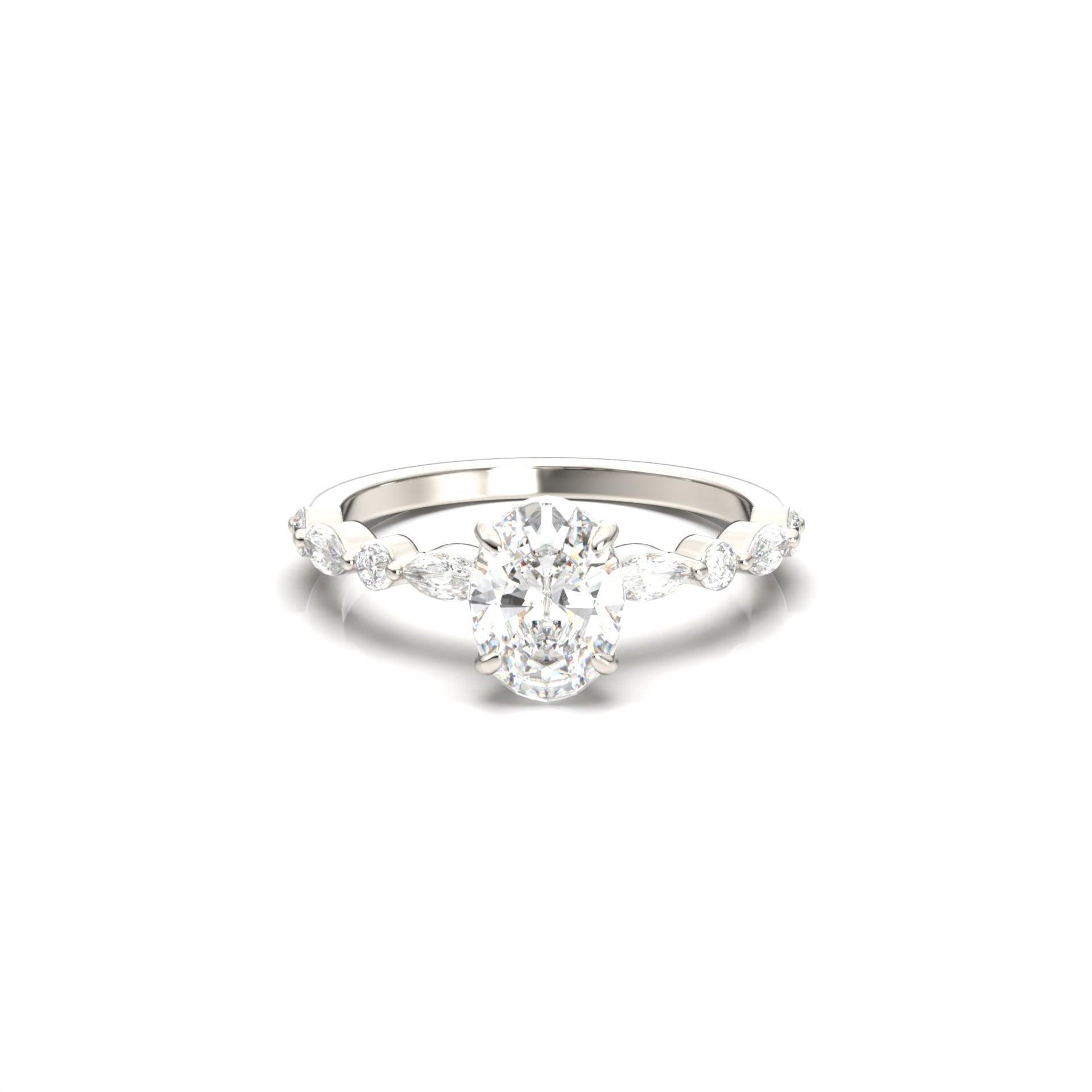 Oval Accent Stones Diamond Engagement Ring - Moissanite Engagement Rings