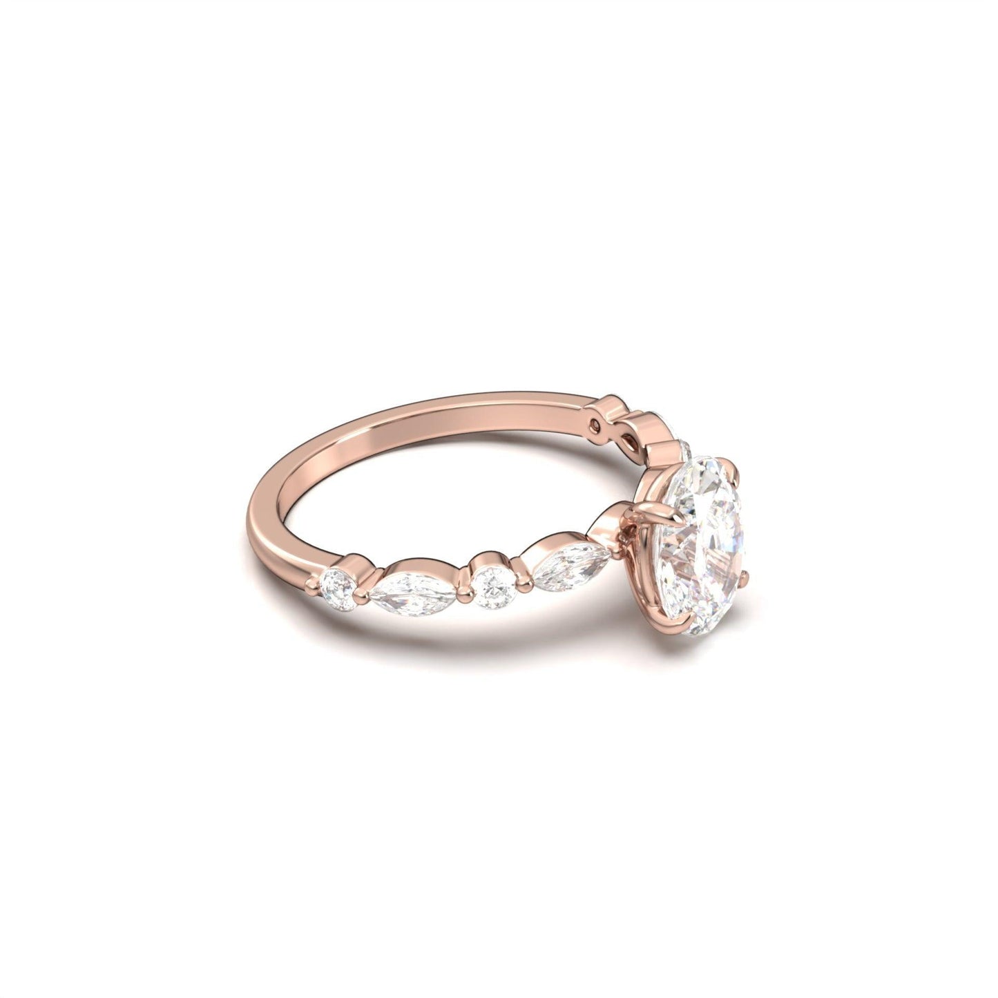 Oval Accent Stones Diamond Engagement Ring - Moissanite Engagement Rings