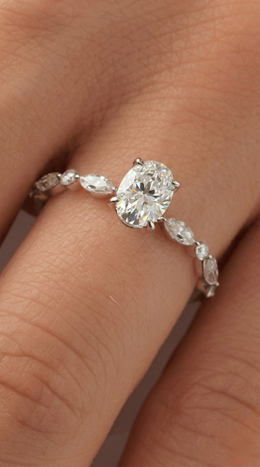 Oval Accent Stones Diamond Engagement Ring