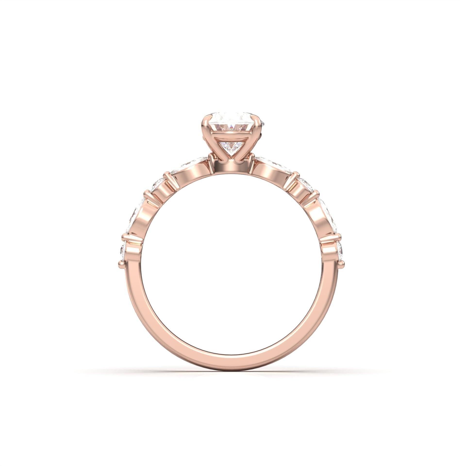 Oval Accent Stones Diamond Engagement Ring - Moissanite Engagement Rings