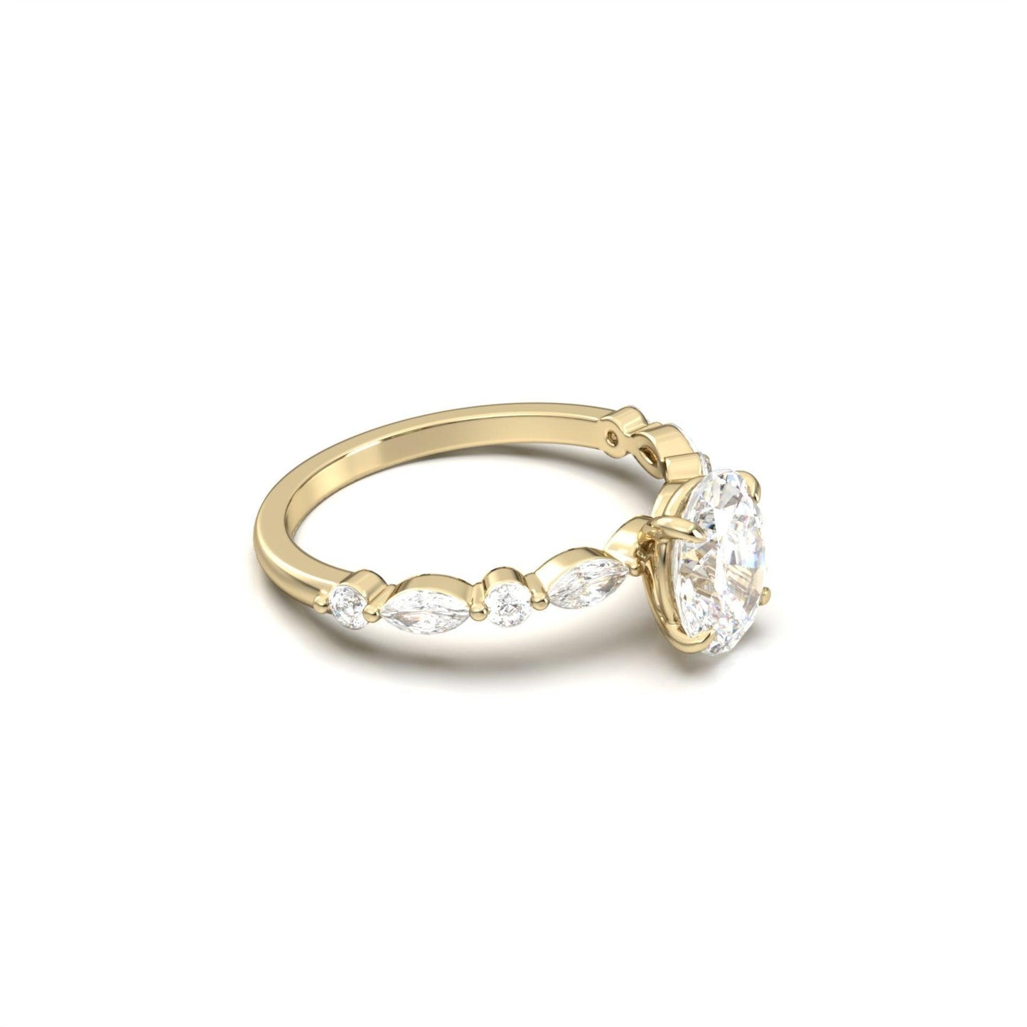 Oval Accent Stones Diamond Engagement Ring - Moissanite Engagement Rings