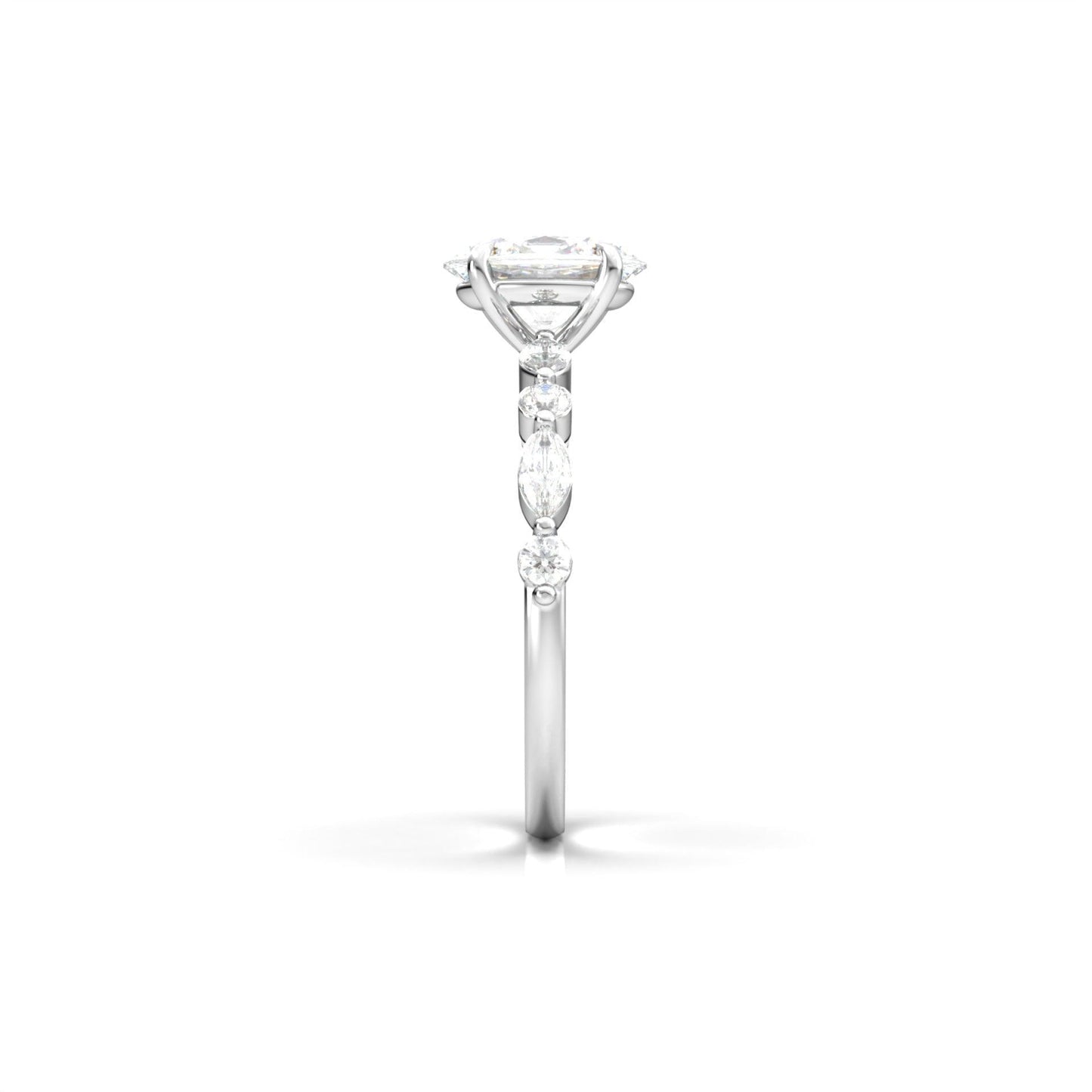 Oval Accent Stones Diamond Engagement Ring - Moissanite Engagement Rings