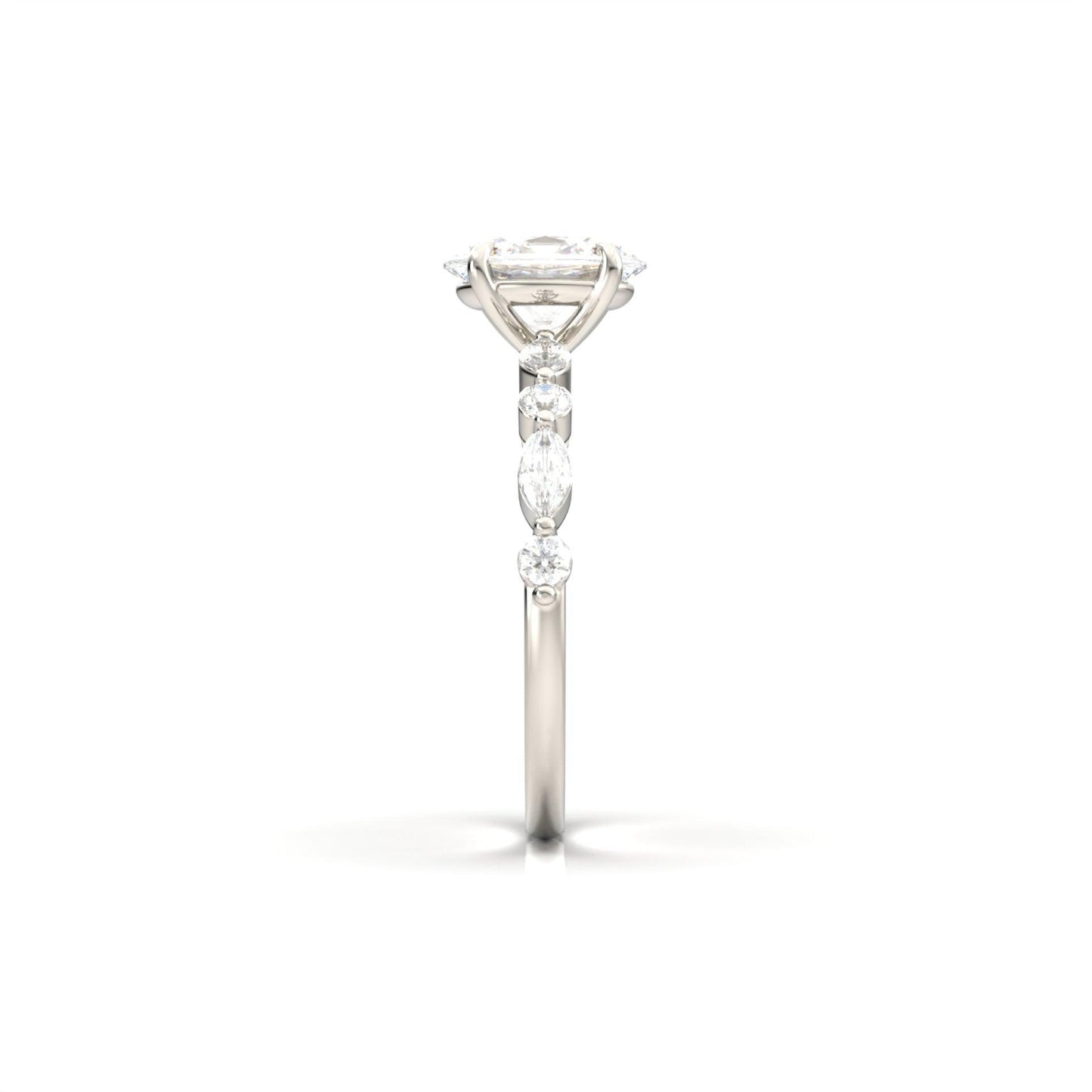 Oval Accent Stones Diamond Engagement Ring - Moissanite Engagement Rings