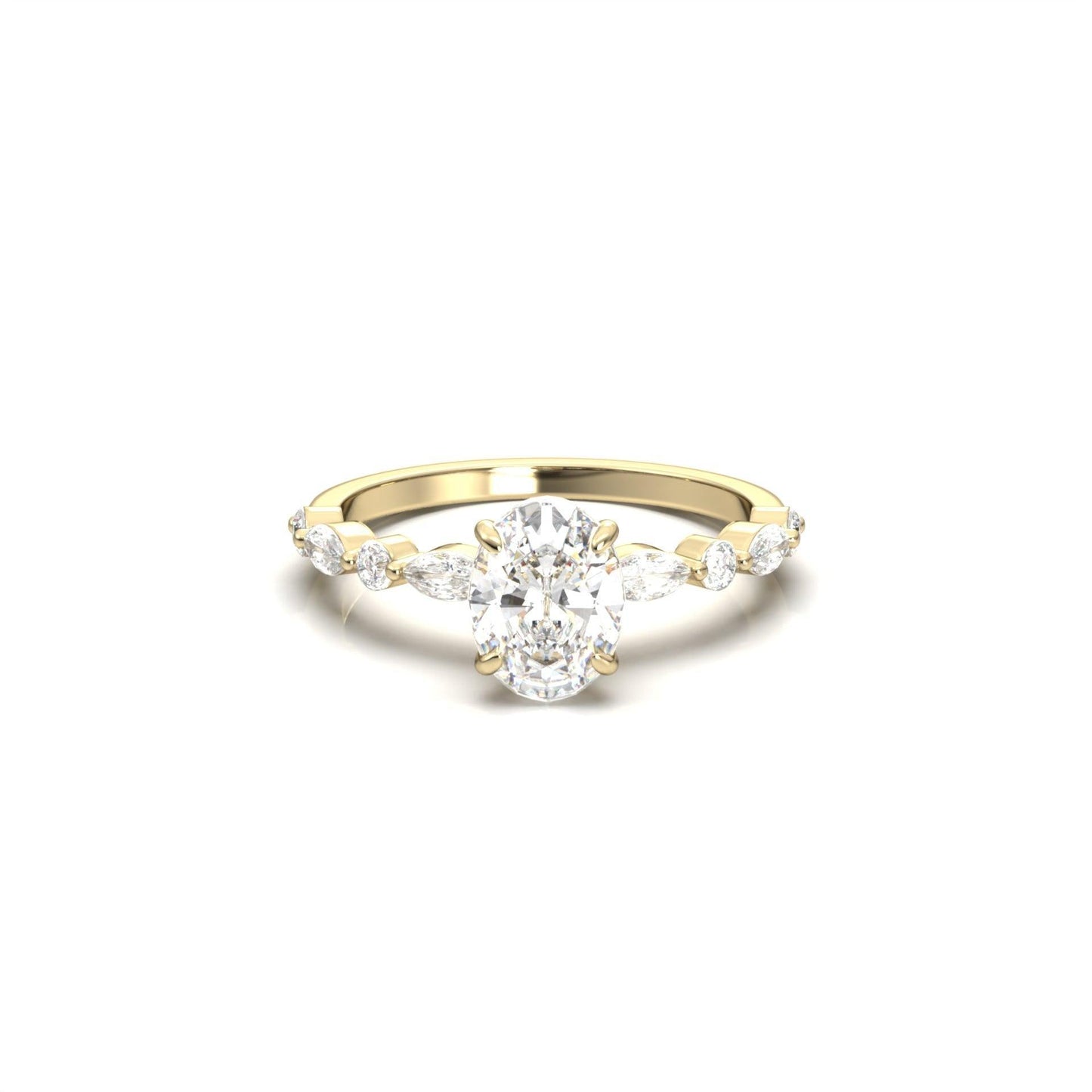 Oval Accent Stones Diamond Engagement Ring - Moissanite Engagement Rings