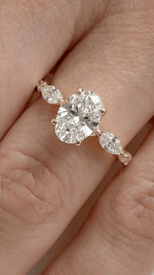Oval and Marquise Three - Stone Moissanite Engagement Ring - Moissanite Engagement Rings