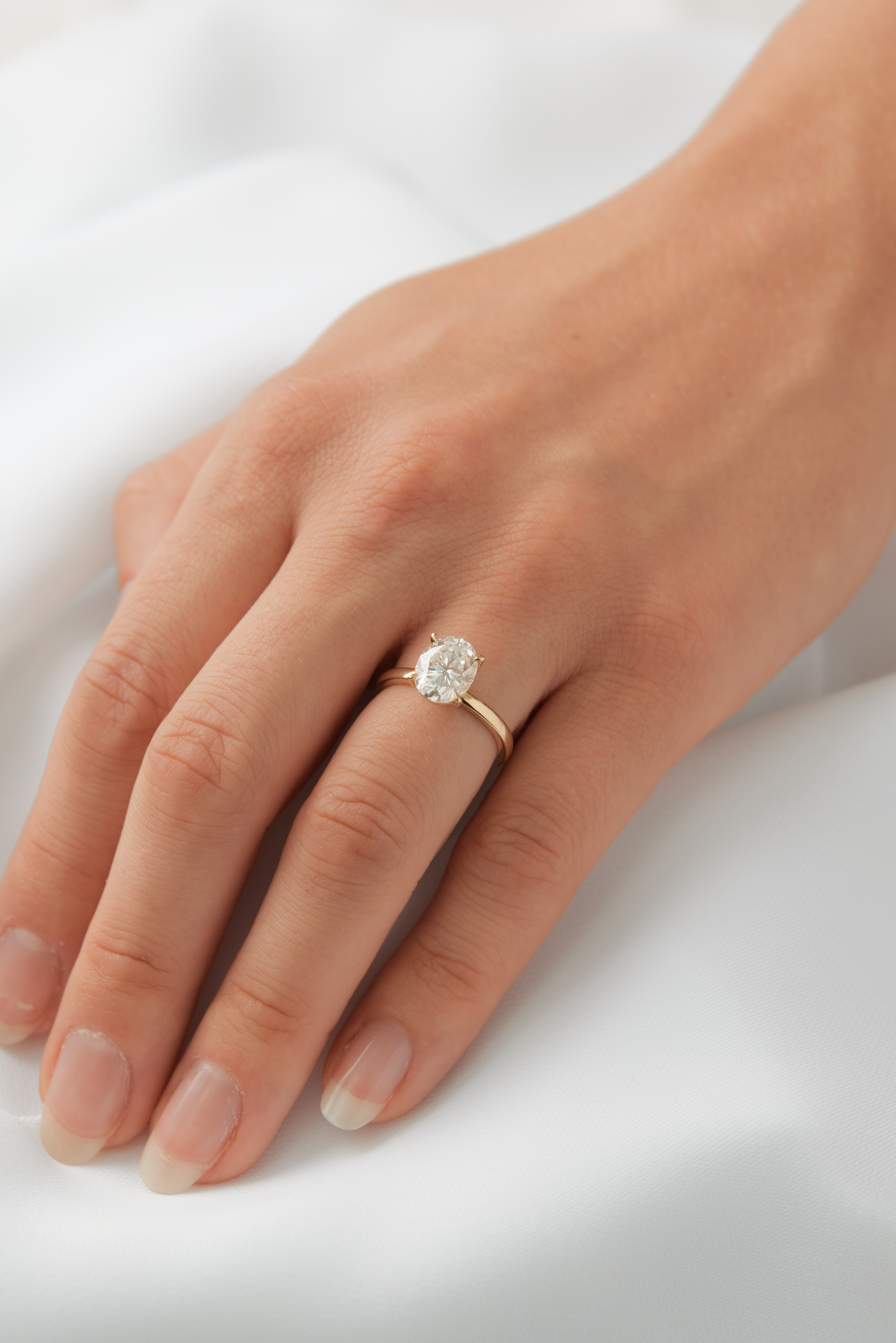 moissanite, oval solitaire, gold band, engagement ring | Moissanite Engagement Rings