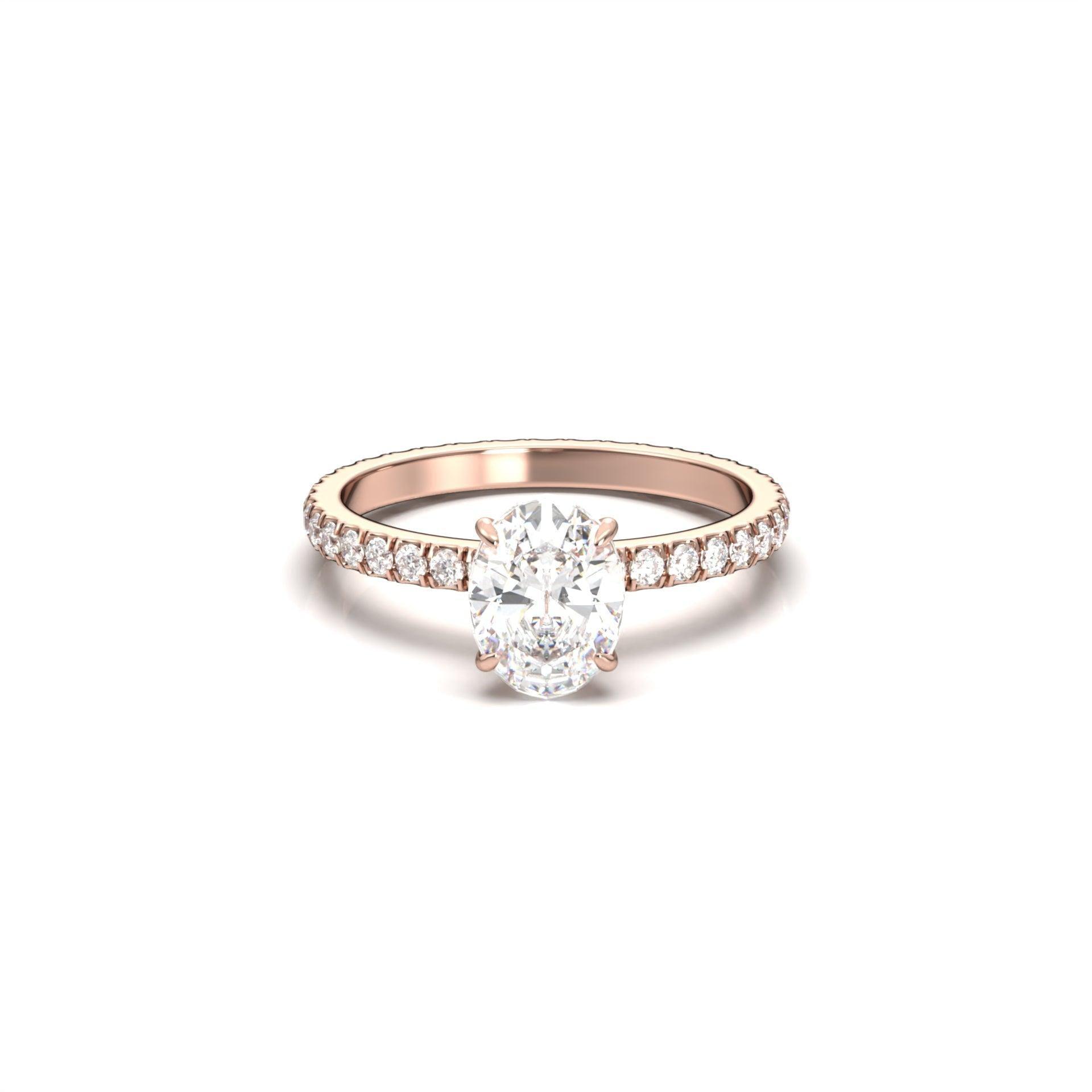 Oval Full Pavé Diamond Engagement Ring - Moissanite Engagement Rings