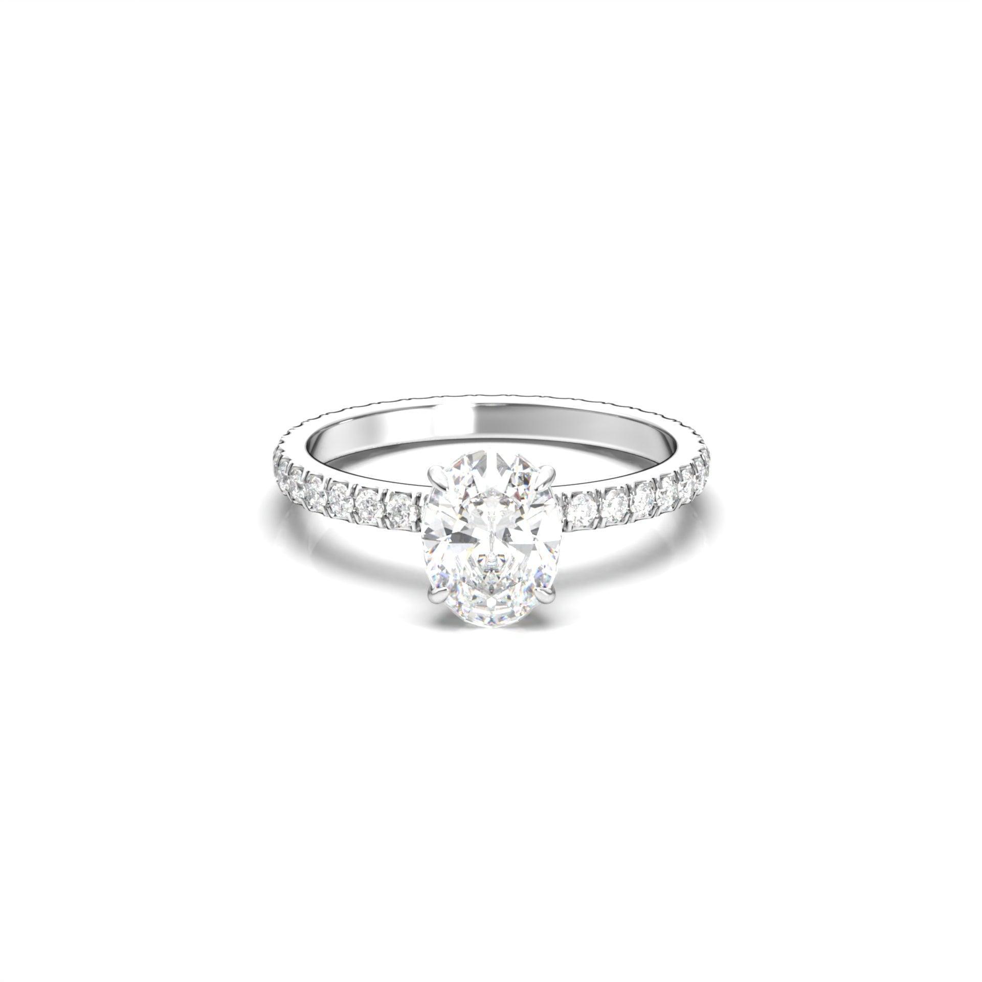 Oval Full Pavè Hidden Halo Diamond Engagement Ring - Moissanite Engagement Rings