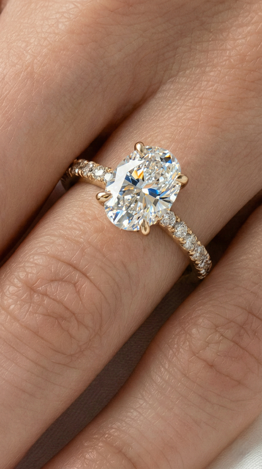 Oval Full Pavè Hidden Halo Diamond Engagement Ring