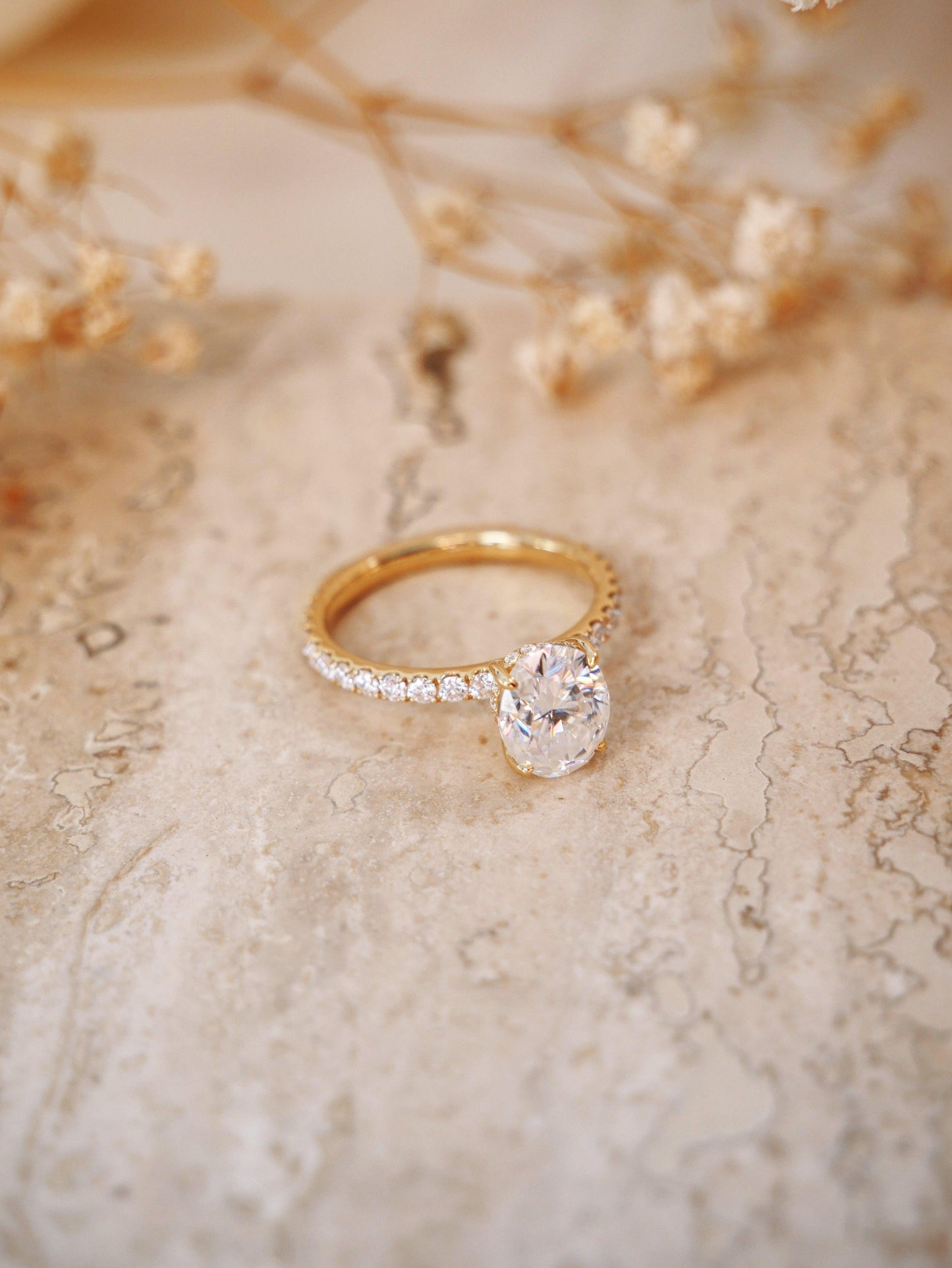 Oval Full Pavè Hidden Halo Moissanite Engagement Ring - Moissanite Engagement Rings