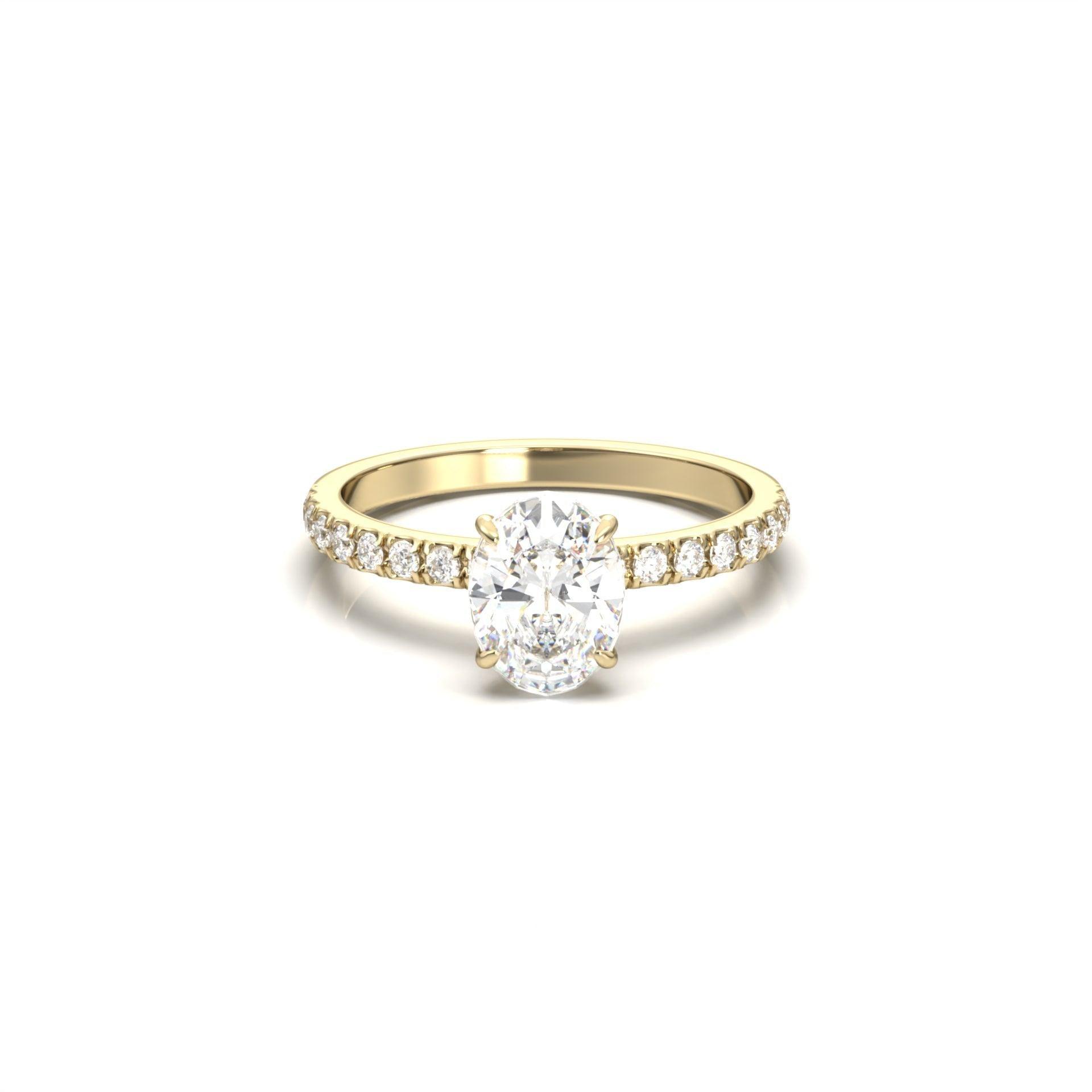 Oval Half Pavé Diamond Engagement Ring - Moissanite Engagement Rings