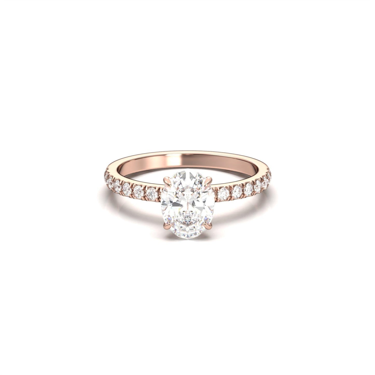 Oval Half Pavé Diamond Engagement Ring - Moissanite Engagement Rings