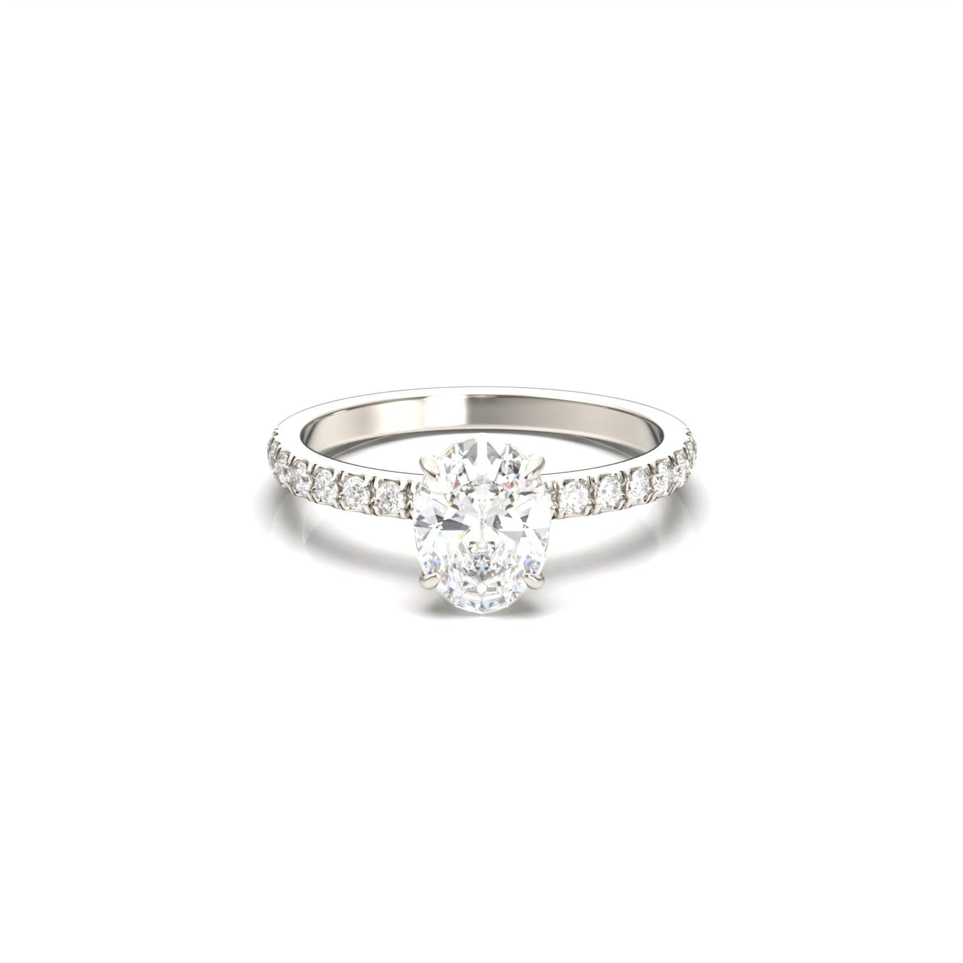 Oval Half Pavé Diamond Engagement Ring - Moissanite Engagement Rings