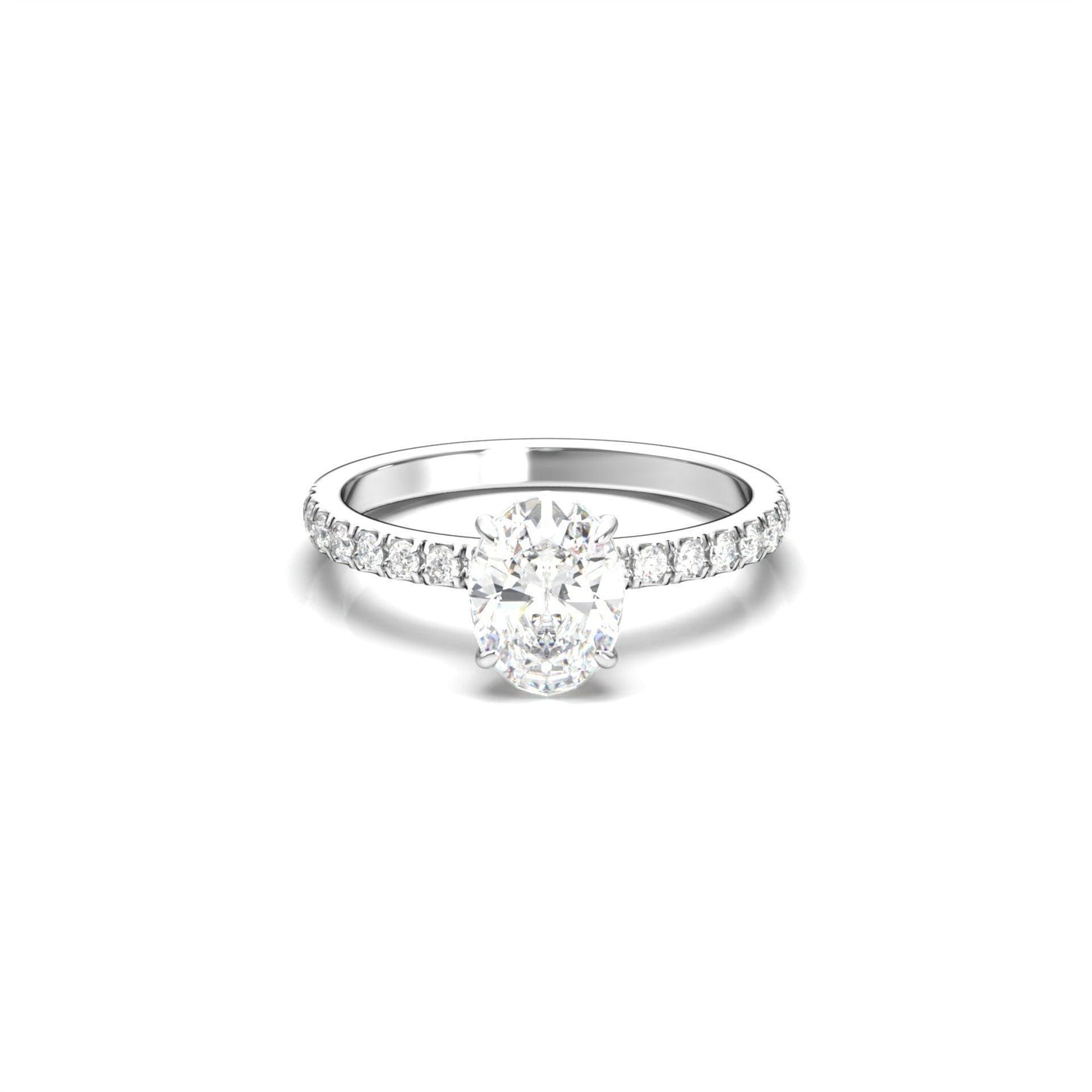 Oval Half Pavé Diamond Engagement Ring - Moissanite Engagement Rings