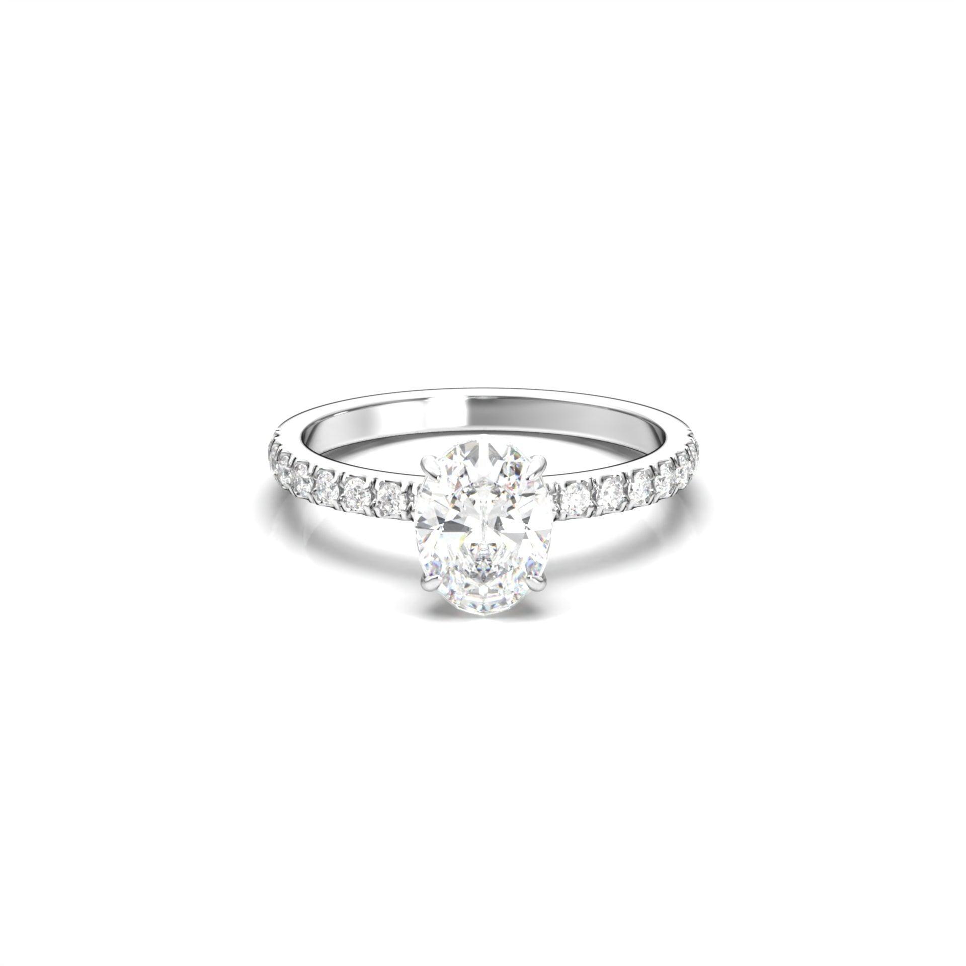 Oval Half Pavé Diamond Engagement Ring - Moissanite Engagement Rings