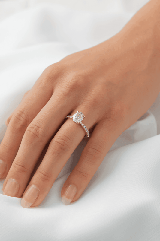 Oval Half Pavè Hidden Halo Diamond Engagement Ring - Moissanite Engagement Rings