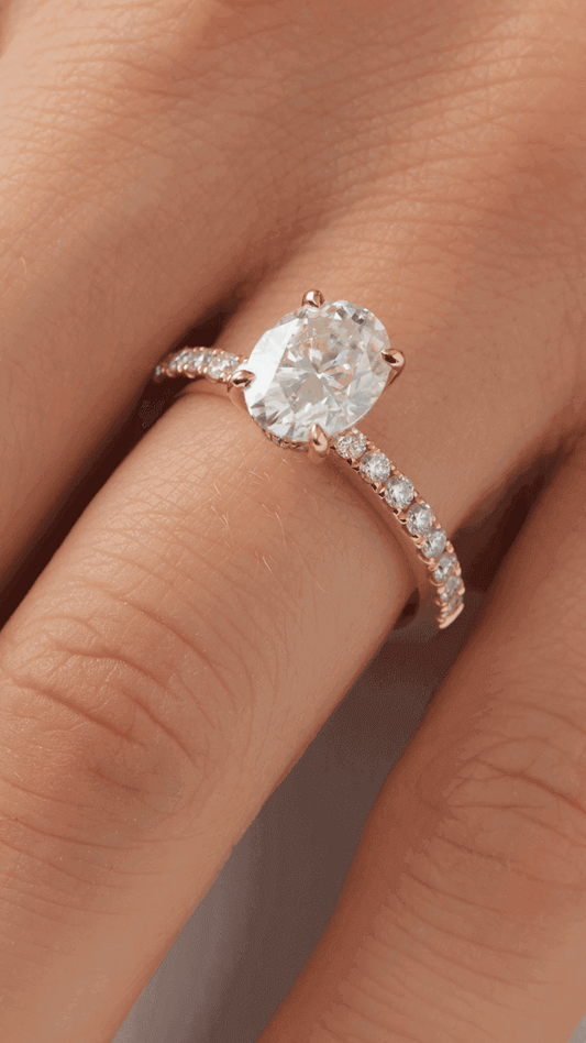 Oval Half Pavè Hidden Halo Diamond Engagement Ring - Moissanite Engagement Rings