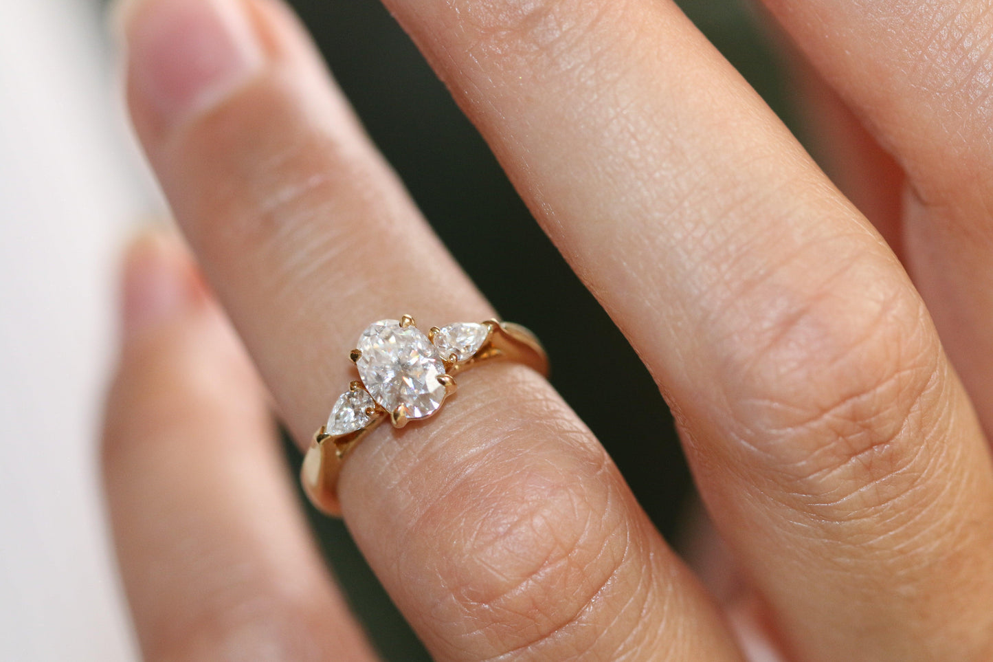 Oval Pear Accent Stones Diamond Engagement Ring - Moissanite Engagement Rings