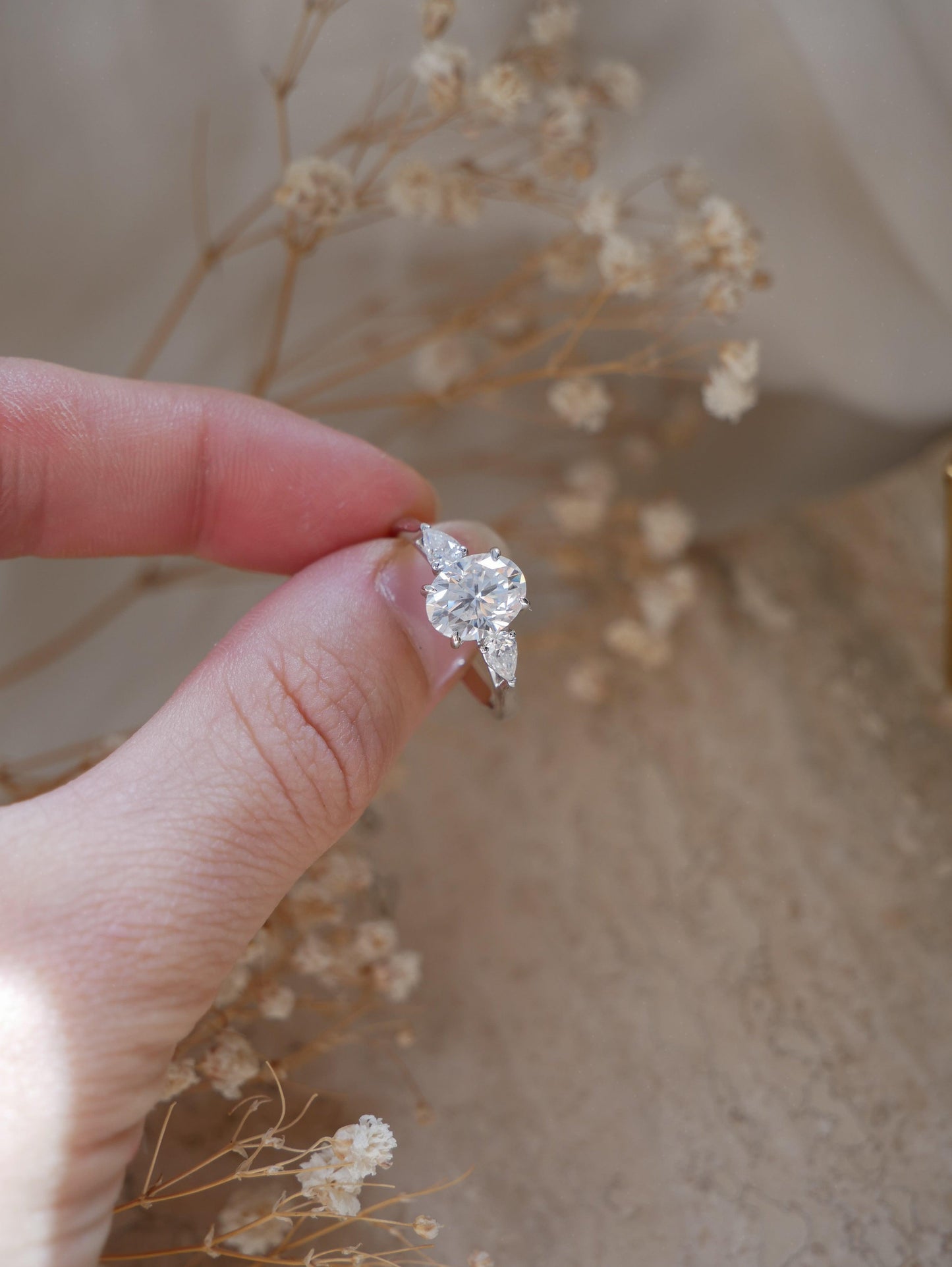 Oval Pear Accent Stones Diamond Engagement Ring - Moissanite Engagement Rings